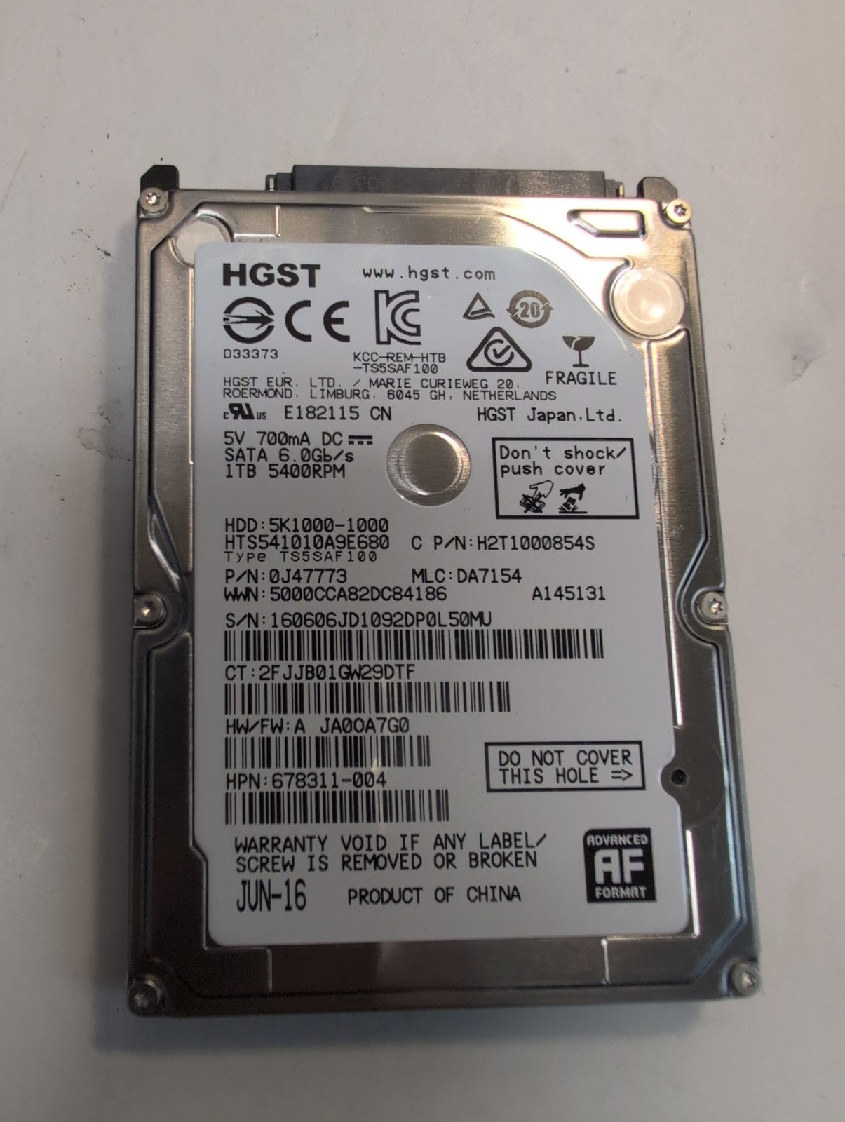 HGST Travelstar 5K1000 1TB 2.5 in SATA HDD HTS541010A9E680 -