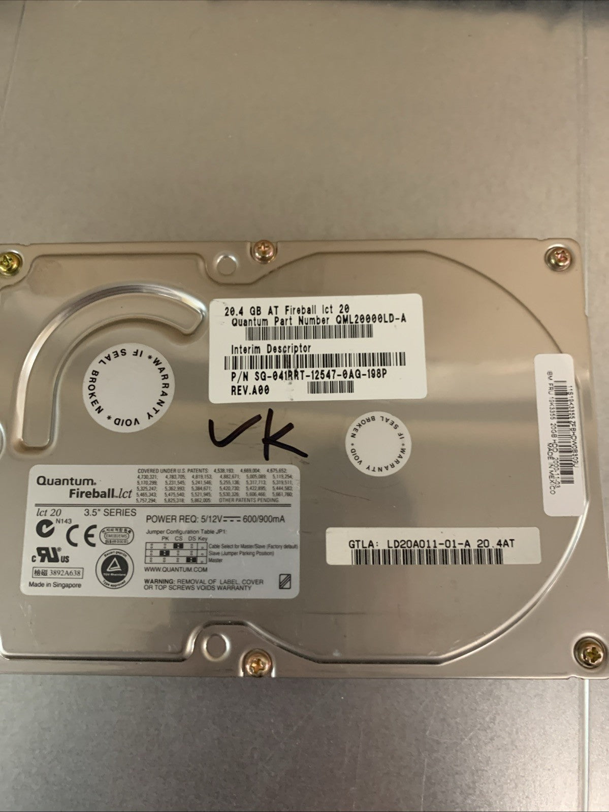 3.5 QUANTUM FIREBALLlct20 20GB IDE  w/ WinXP SP3 installed (1000+ days lifetime)