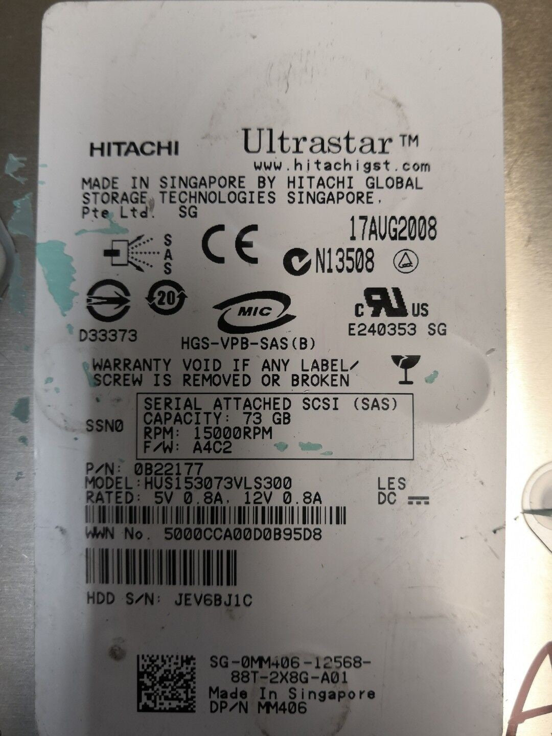 - HITACHI 73GB 15K 3G SAS 3.5 HDD - MM406 / HUS153073VLS300