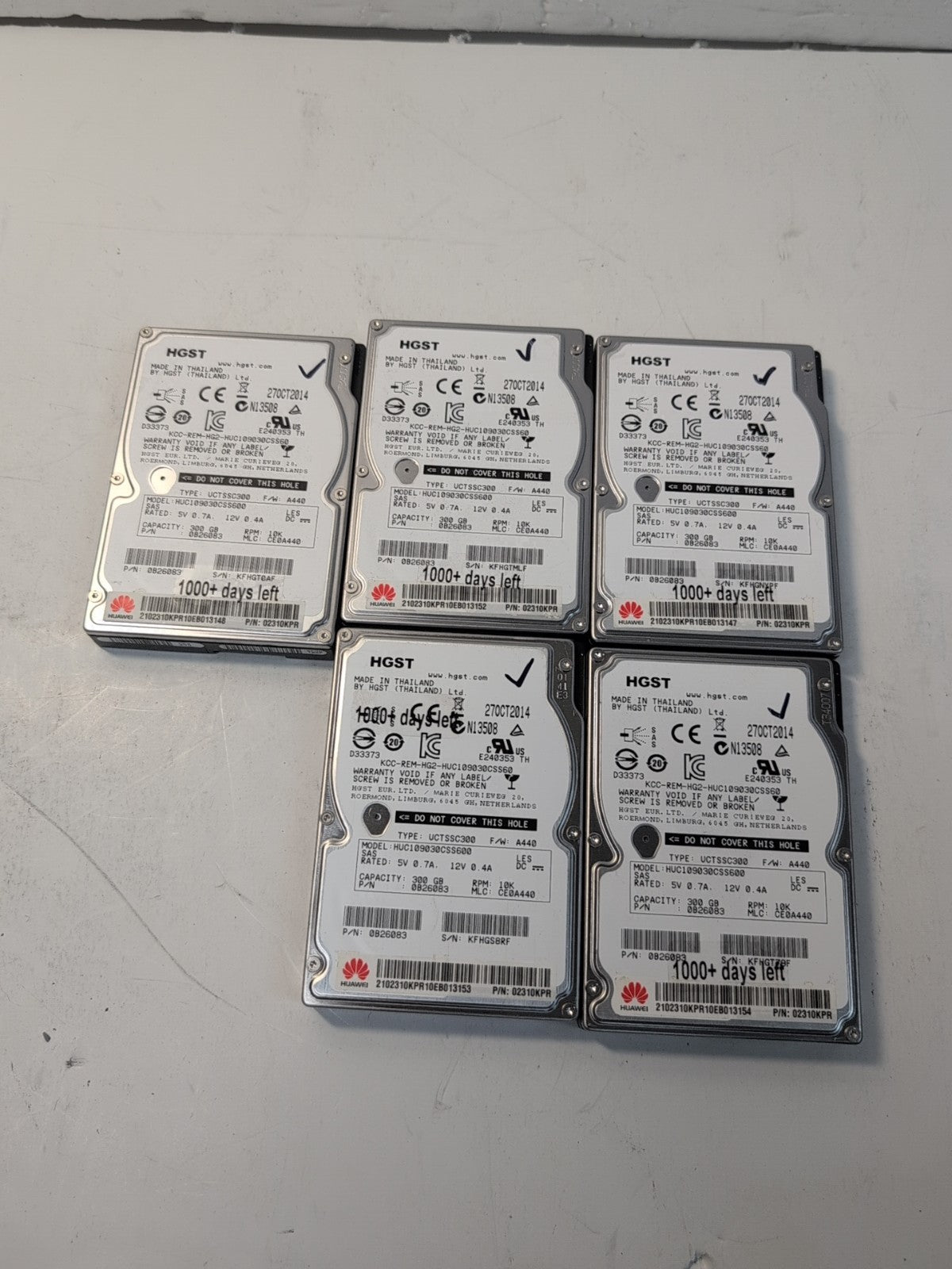 🔥 5x HGST 300GB HUC109030CSS60 2.5" SAS 10K HDD (Lifetime 1000 days Remains) - 