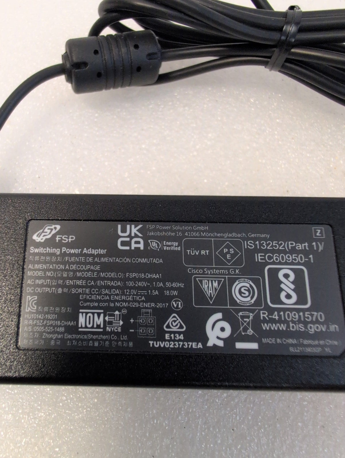 🎸 FSP Switching Power Adapter FSP018-DHAA1 12V 1.5A 18W for Cisco Systems
