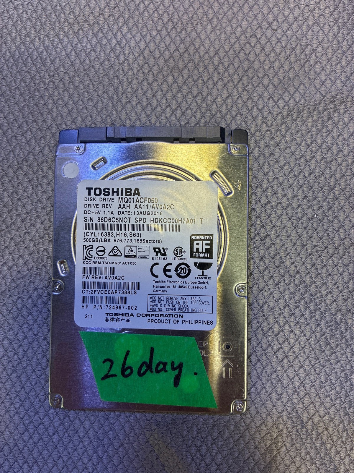 🔥 Toshiba MQ01ACF050 500GB 2.5" Laptop SATA Hard Drive (26 days used only)