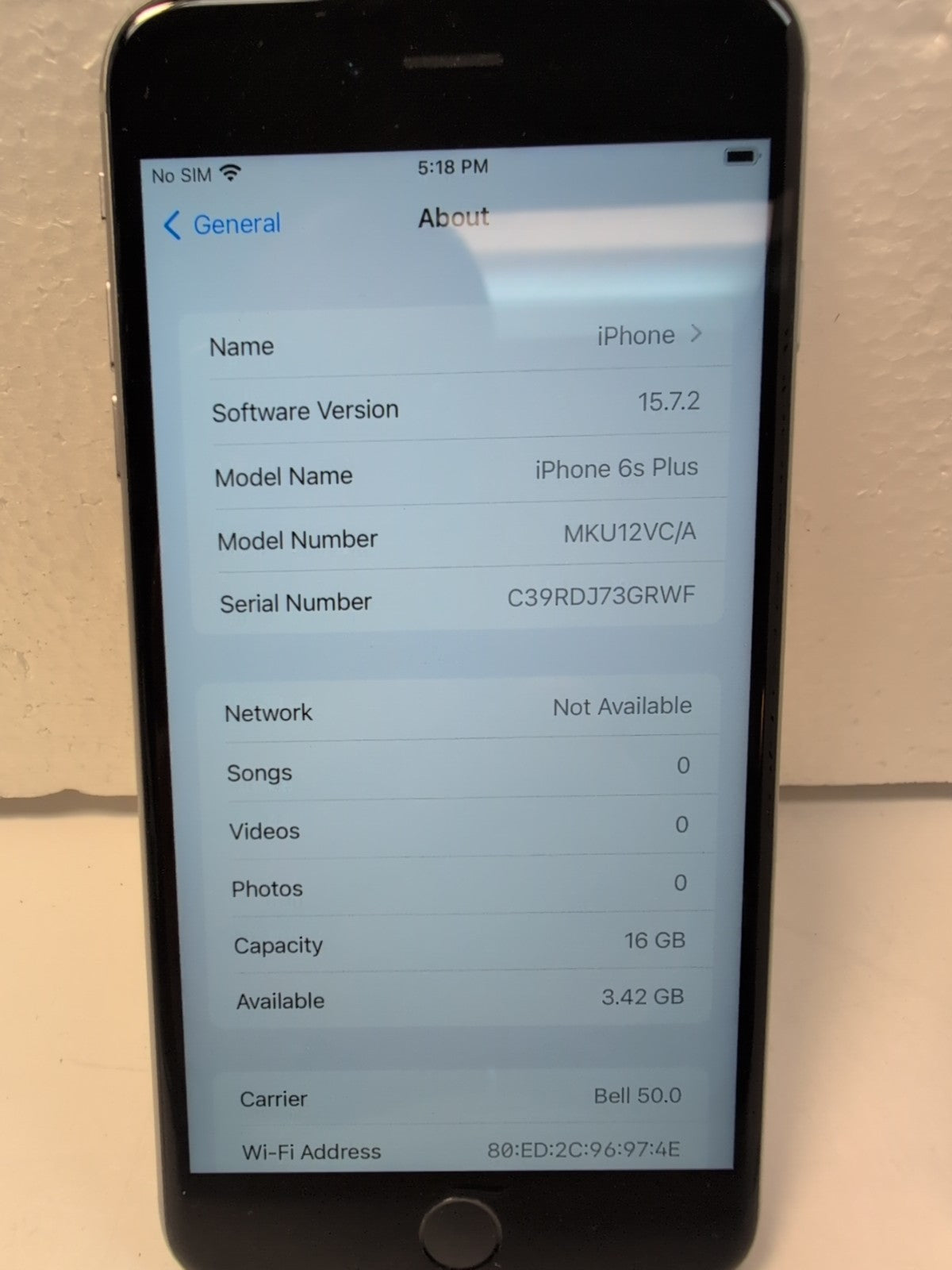 🔥 (NICE) Apple iPhone 6S Plus A1687 16GB Smartphone Gray + BOX (LOCKED BELL) -