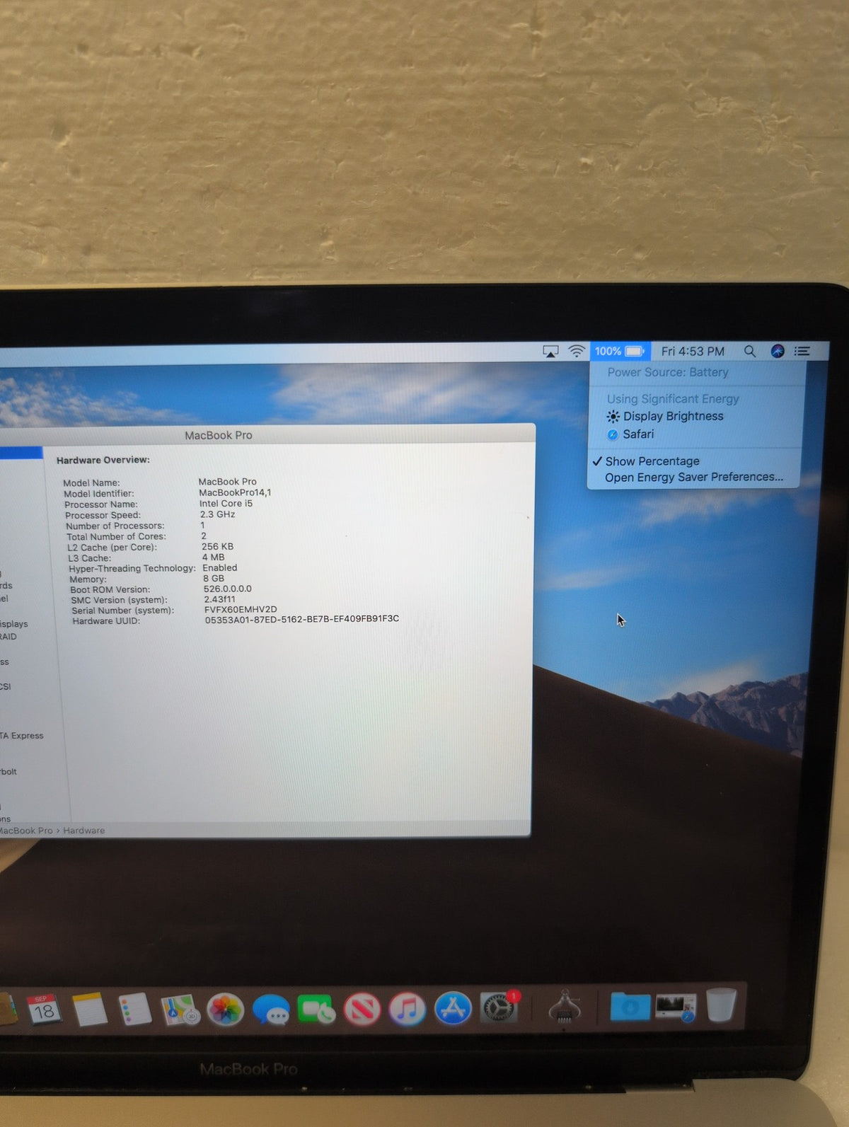 🎸 Apple MacBook Pro 13" 2017 A1708 2.3GHz i5 8GB RAM 256GB SSD (NO AC, READ)