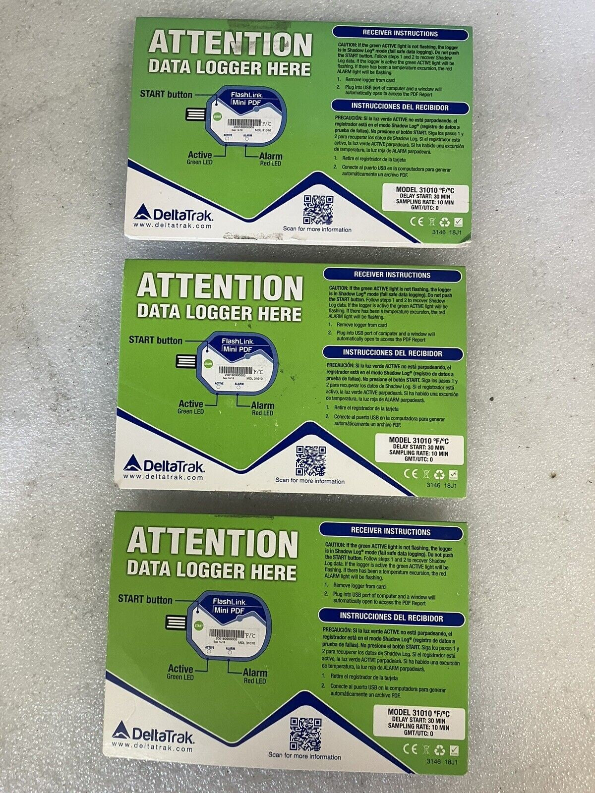~ (Lot of 3) New DeltaTrak FlashLink Mini PDF In-Transit Logger 31010