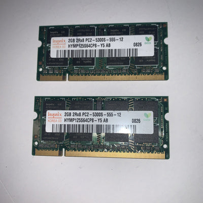 2x 2GB SO-DIMM 200-PIN PC2-5300S DDR2 667 HYNIX DUAL RANK HYMP125S64CP8-Y5