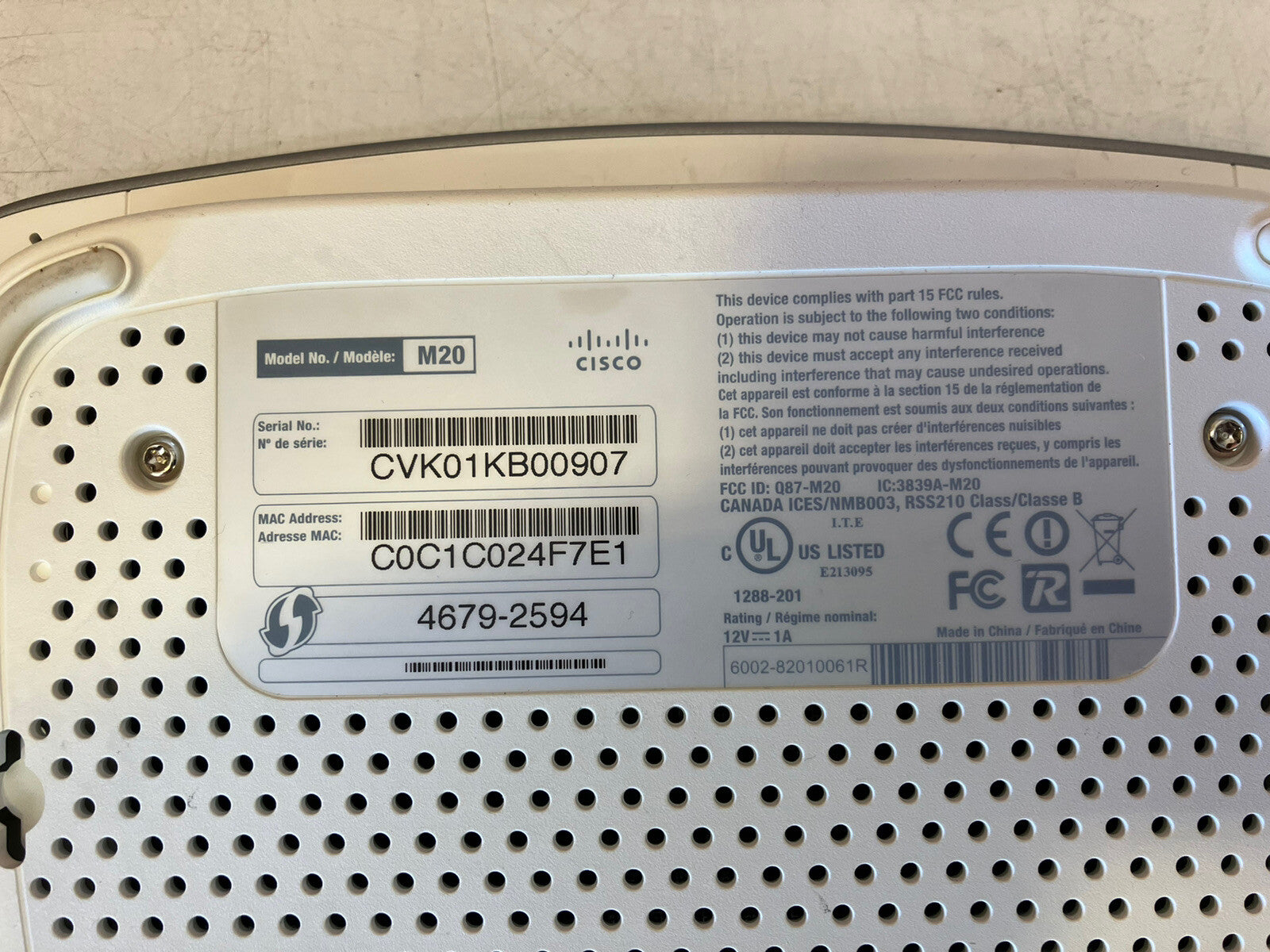 ~ Cisco Valet Plus M20 Wireless Router /10/100/1000 4 Port Ethernet Router White