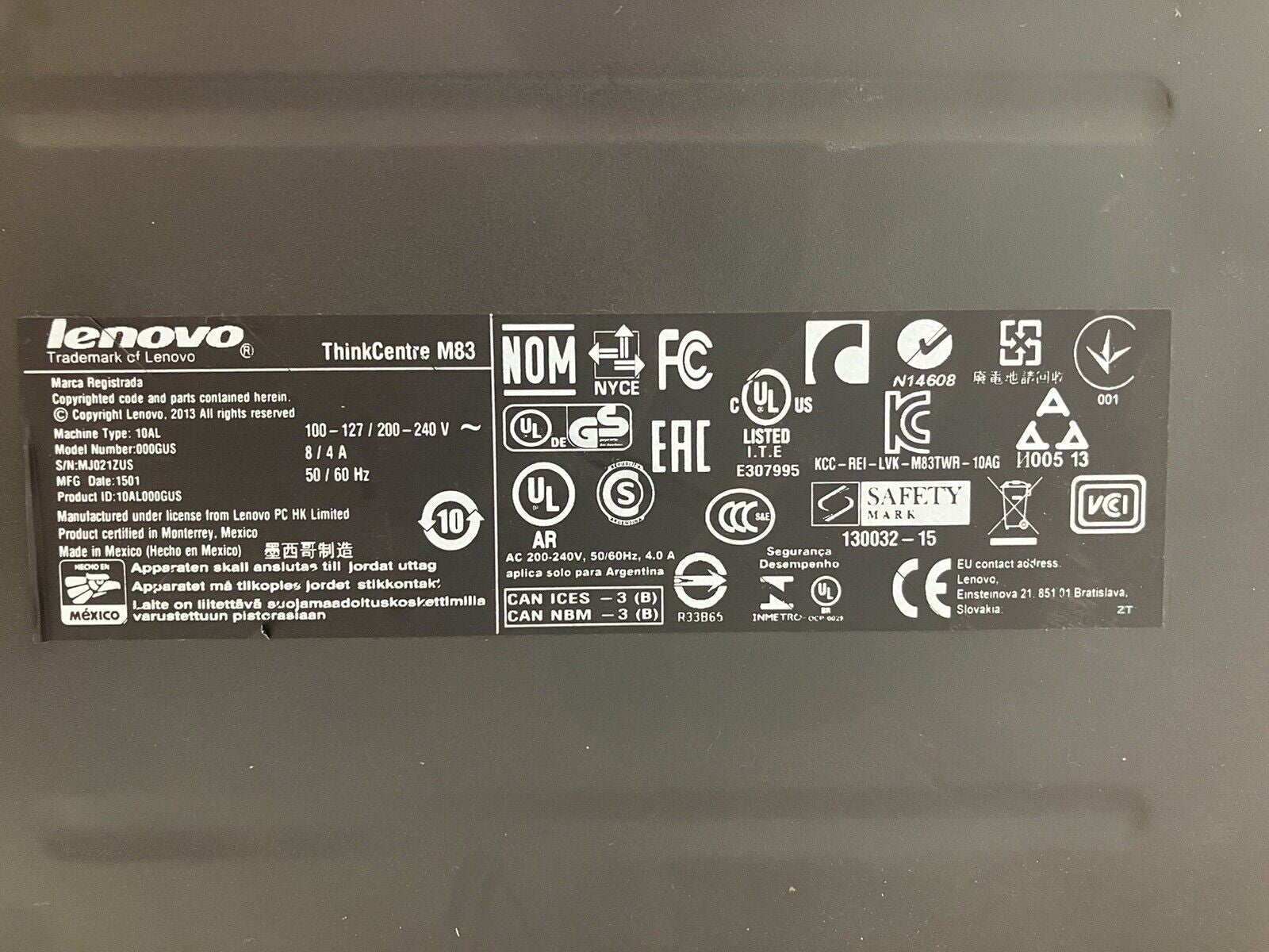 ~ Lenovo ThinkCentre M83 Core i7-4770 3.4GHz 8GB RAM 1TB HDD Win10