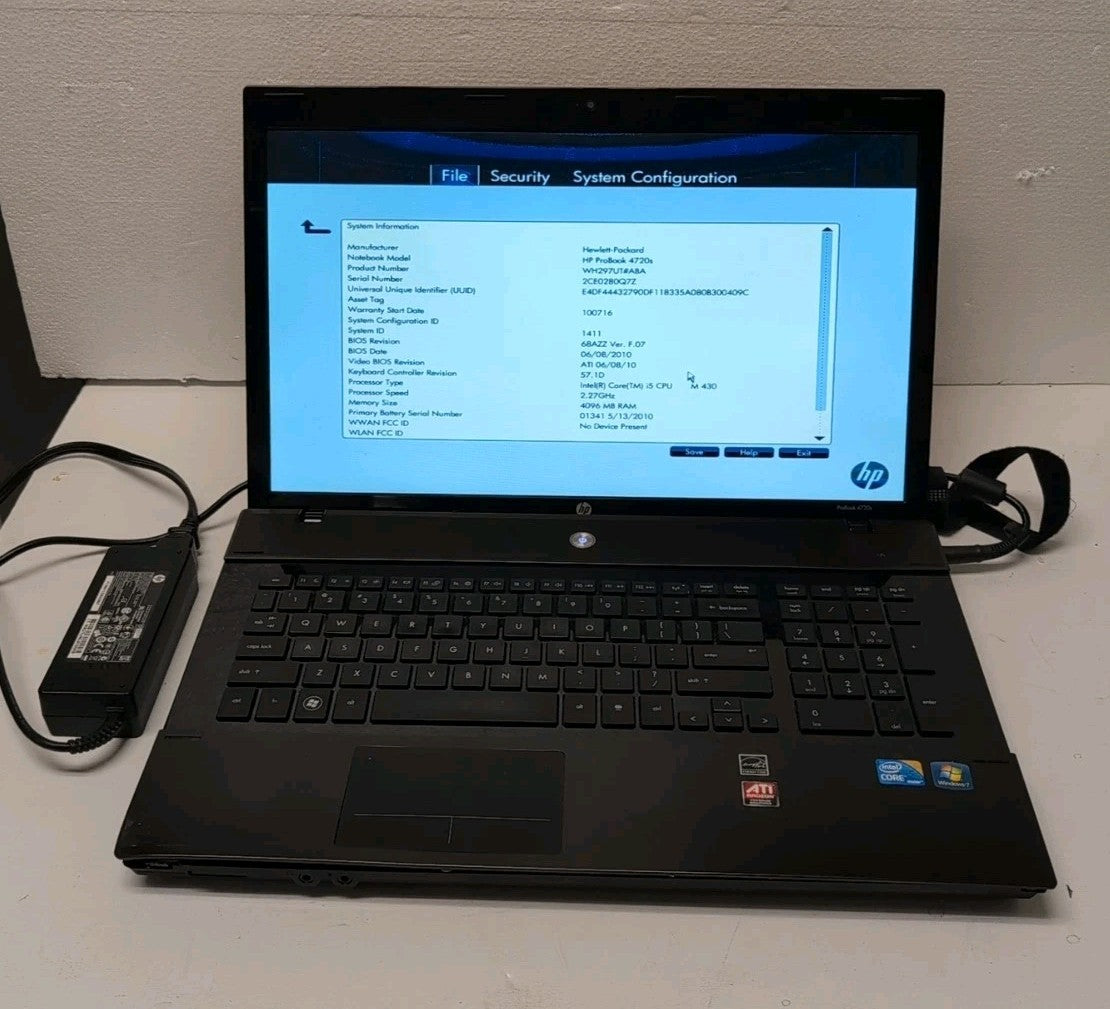 🔥 (AS IS, READ) HP PROBOOK 4720S 17.3" Laptop Intel i5-M430/4GB Ram/NO HDD -