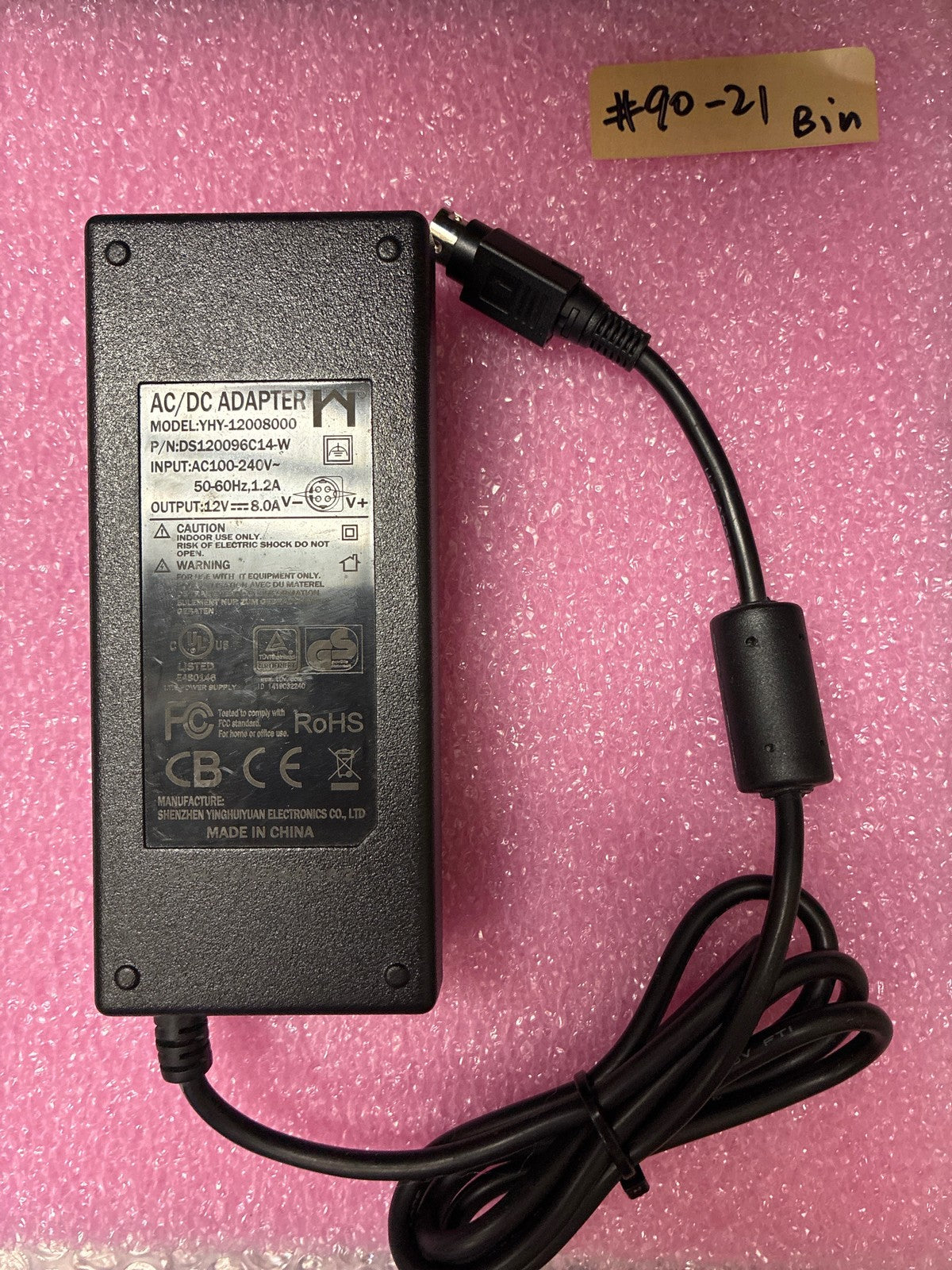 🔥 Shenzhen Yinghuiyuan YHY-12008000 AC/DC Adapter 12V 8A 96W 5-Pin DIN