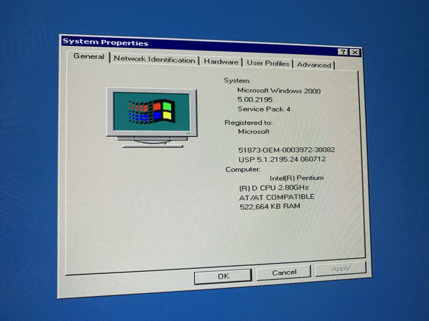 🔥 HP Desktop PD 2.8GHZ 512MB RAM 40GB HD DVD Windows 2000 SP4