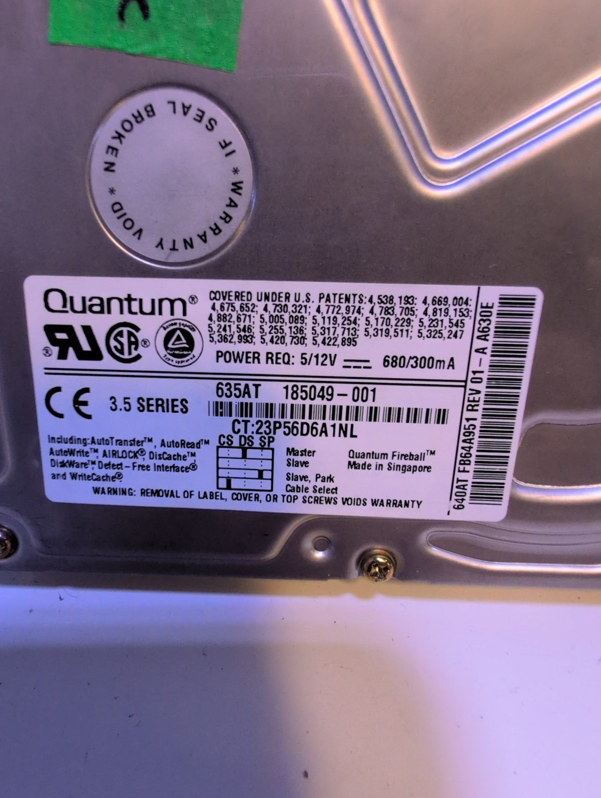 🎸 Quantum Fireball 635AT 3.5" IDE Hard Drive - Compaq 214209-001 Vintage