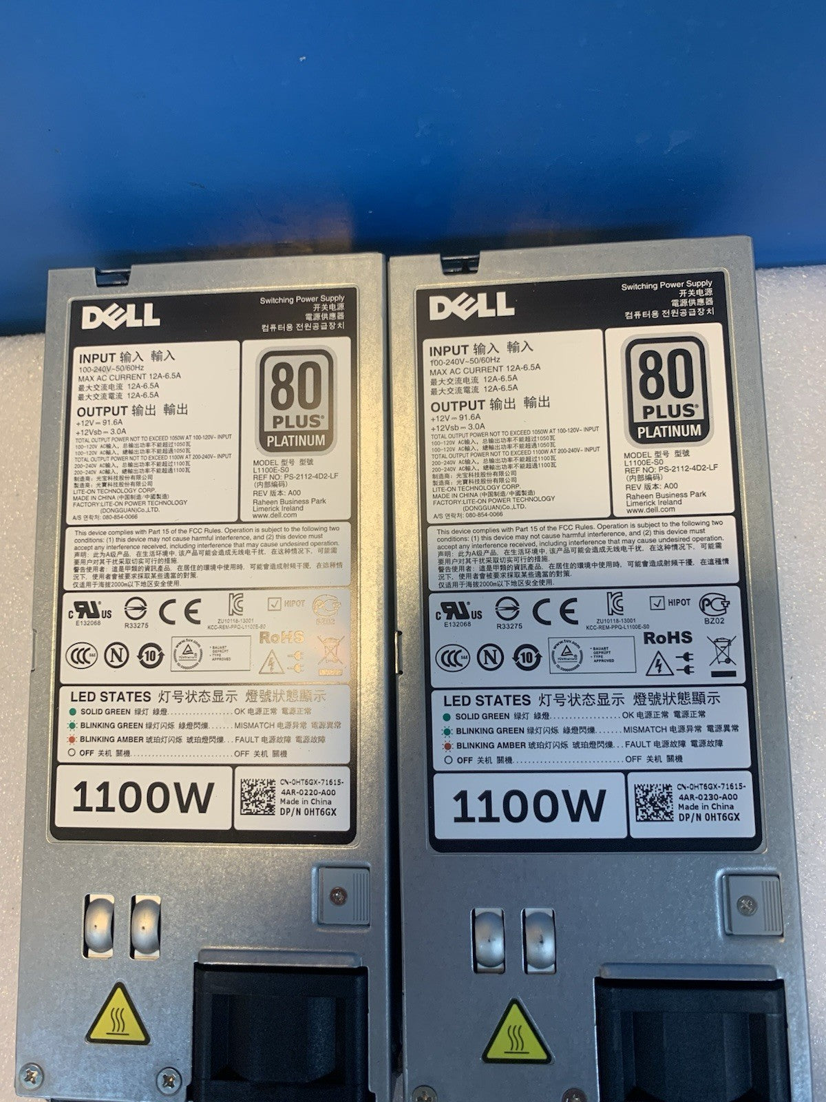 2x 🔥 Dell HT6GX 0HT6GX PowerEdge R820 1100W 80 Plus Platinum PSU Power Supply