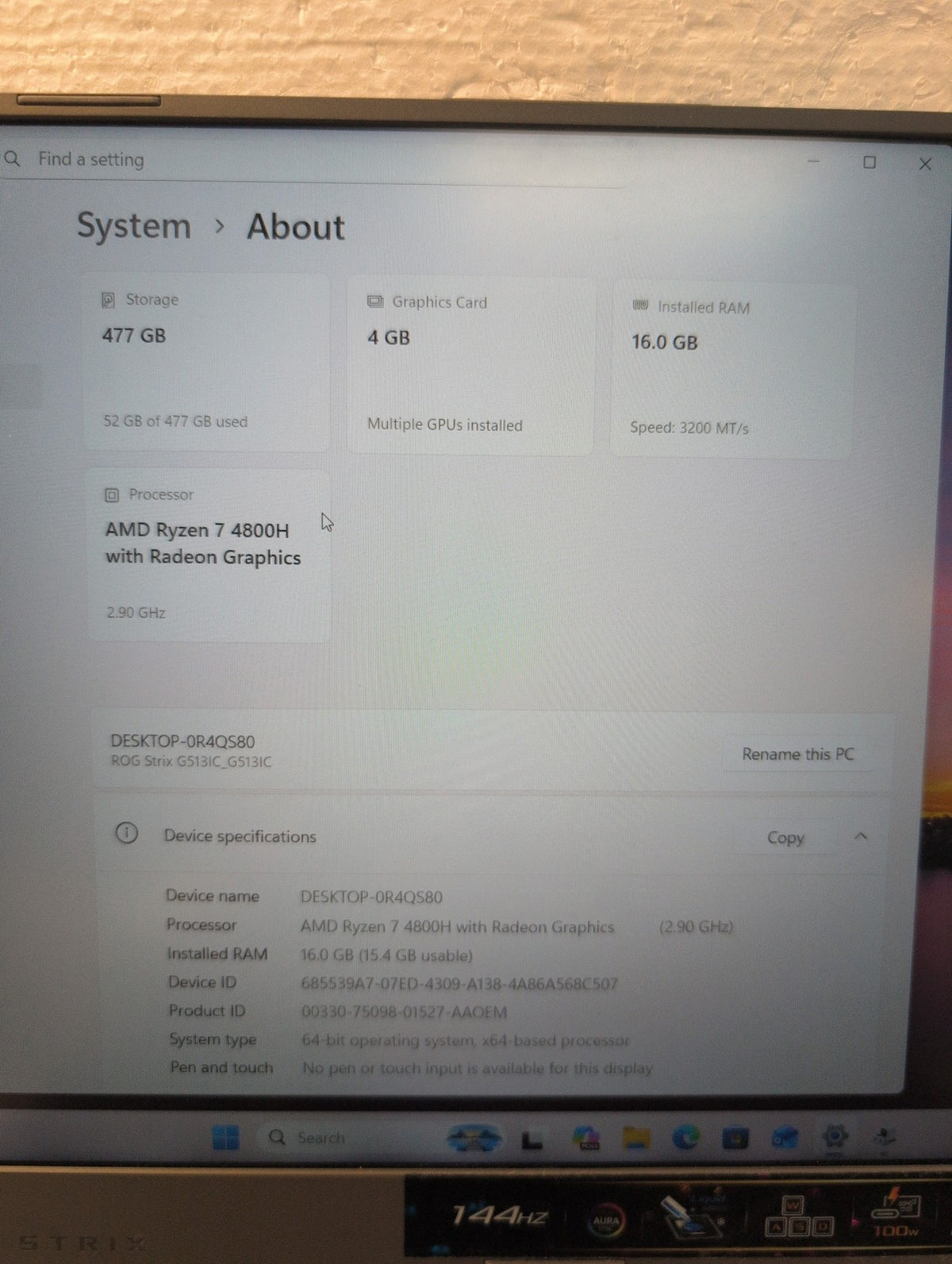 🎸 ASUS ROG Strix G513 Gaming Laptop Ryzen 7 4800H/RTX 3050/16GB/512GB SSD/NO AC