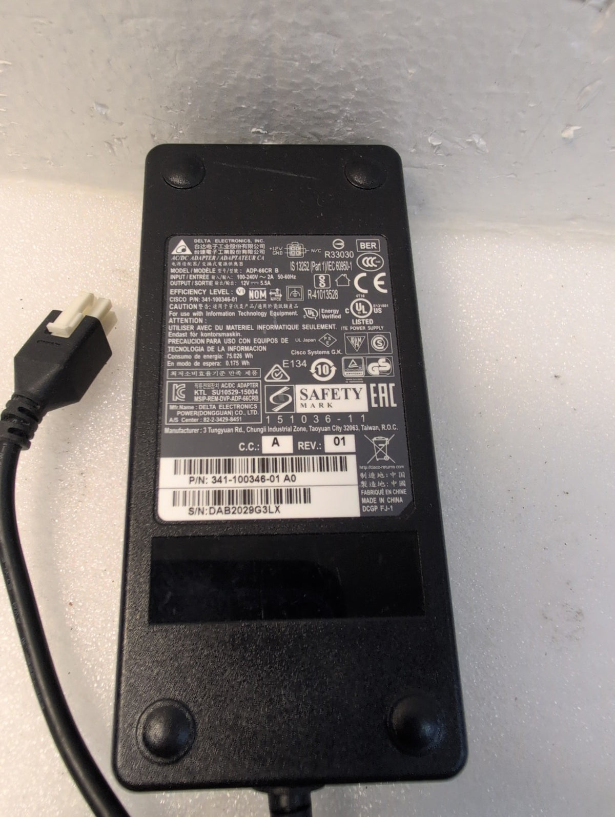 🎸 Cisco Delta ADP-66CR B 341-100346-01 AC/DC Power Adapter 12V 5.5A 100-240V