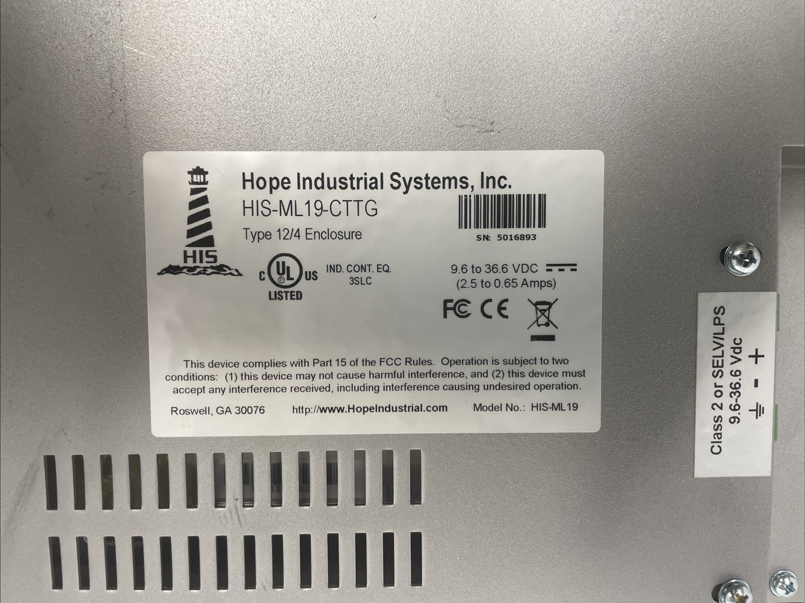🔥  HOPE INDUSTRIAL SYSTEMS His-Ml19-CTTG Touch Screen Monitor 19"  +