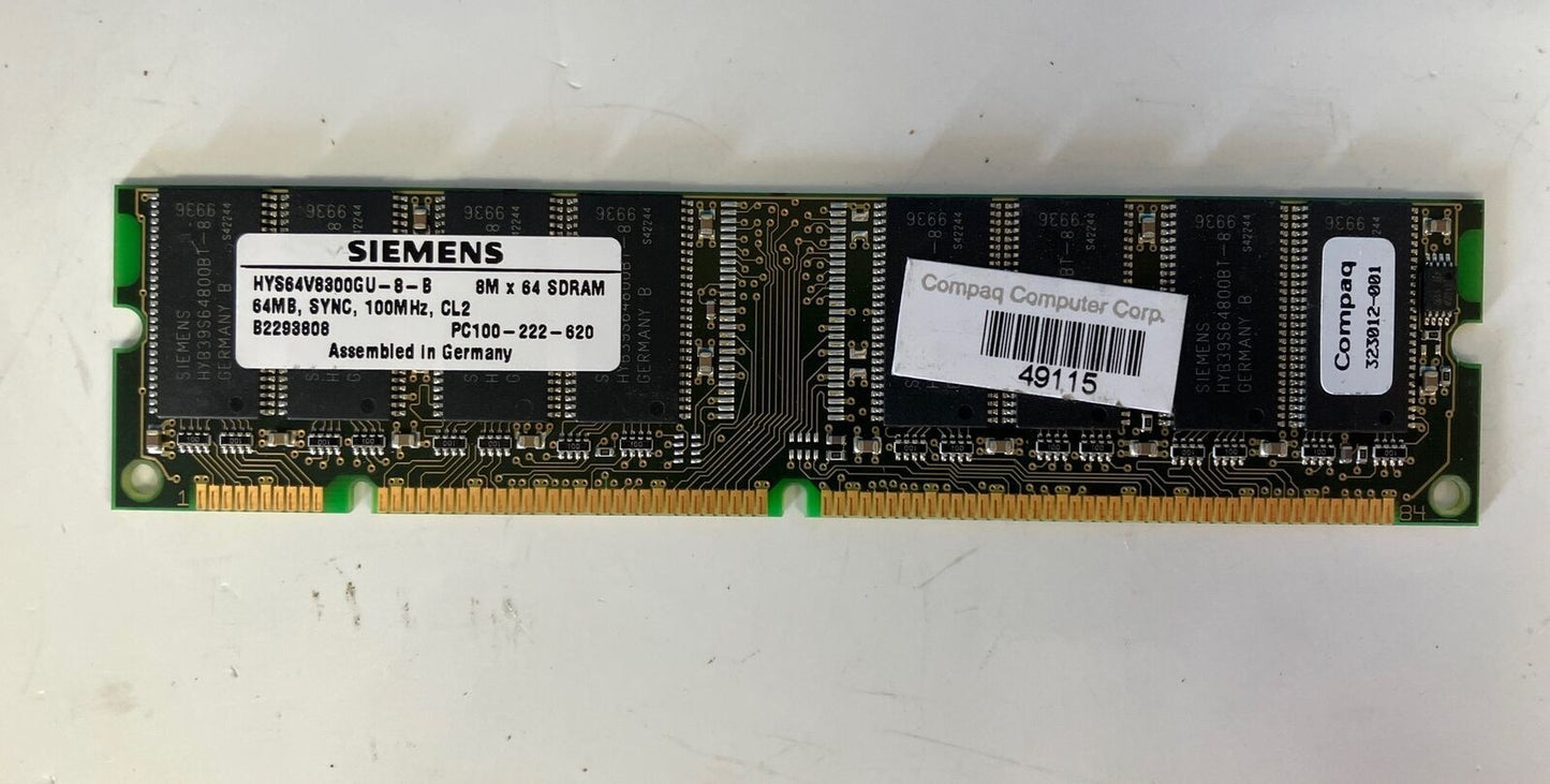 SIEMENS HYS64V8300GU-8-B CL2 64MB 100MHz 168pin PC100-222-620 Memory ~
