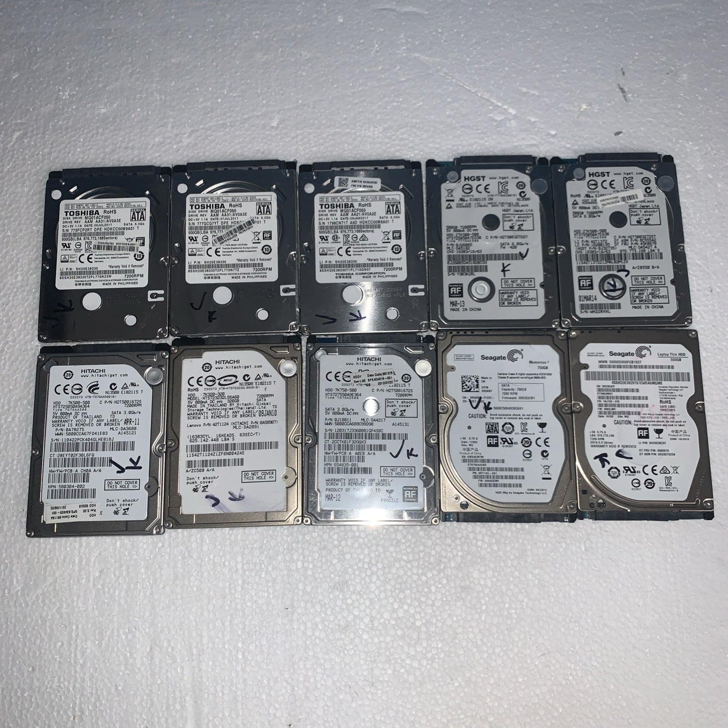 (10x) 7.2K RPM 500GB HDD 2.5" Laptop Hard Drive (1000+ days lifespan remaining)