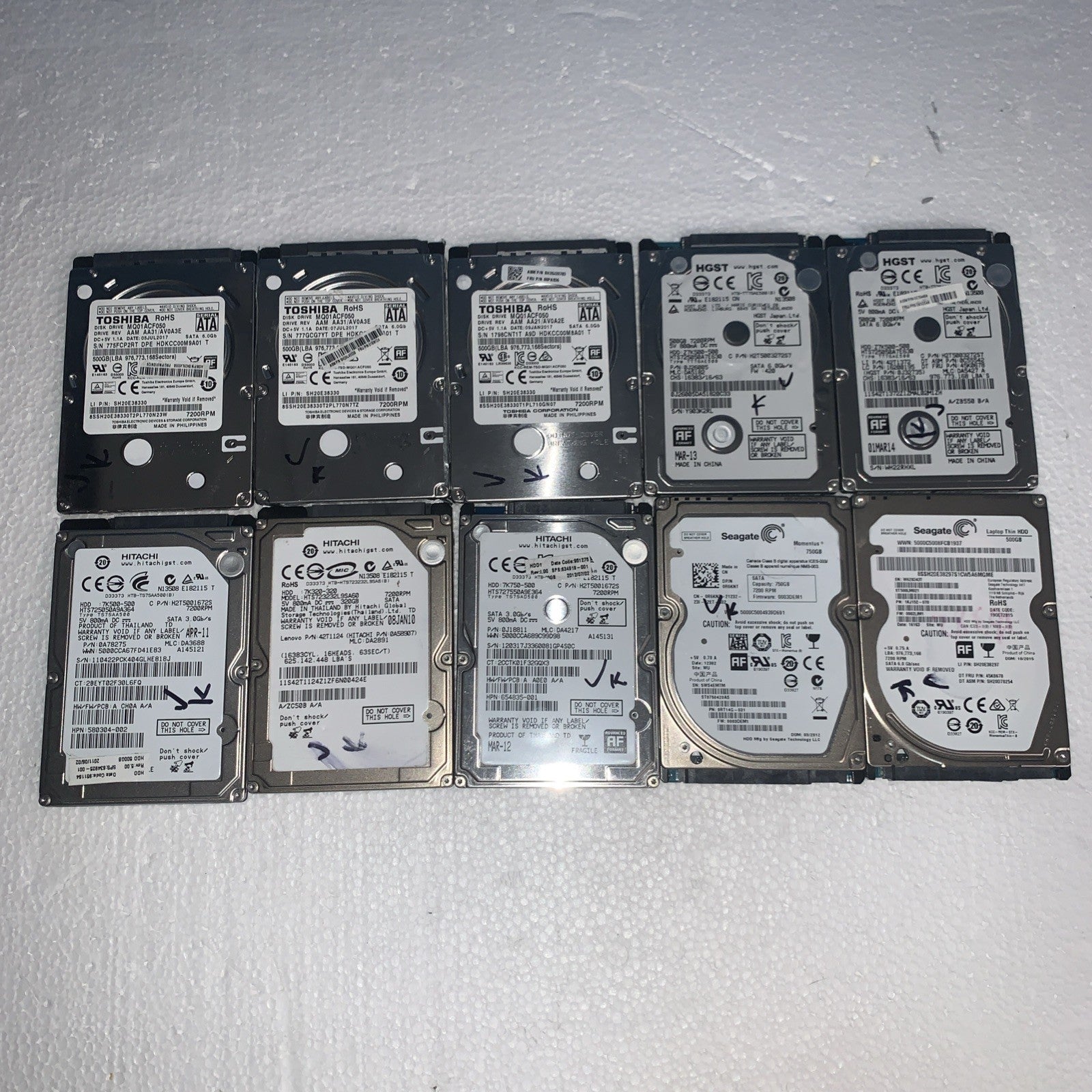 (10x) 7.2K RPM 500GB HDD 2.5" Laptop Hard Drive (1000+ days lifespan remaining)