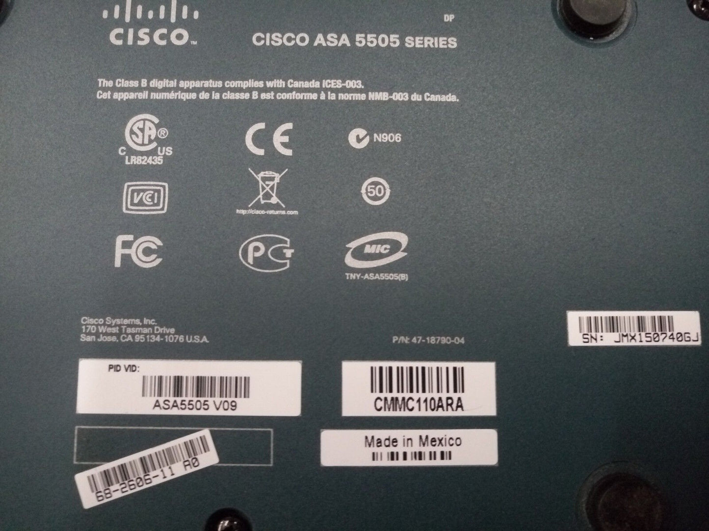 1 x CISCO ASA 5505 SECURTY APPLIANCE ASA5505 w/ 10 User Base License