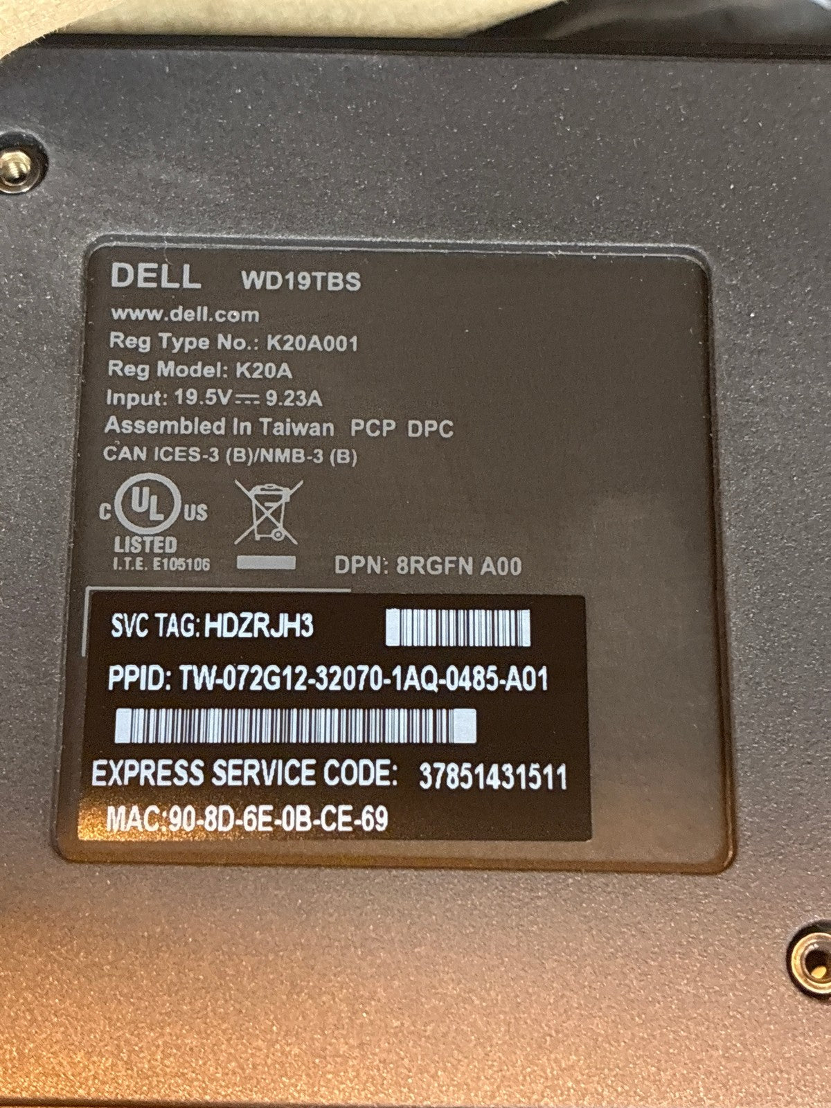 🔥 Dell WD19TBS Thunderbolt Docking Station Black w/ 130W power supply