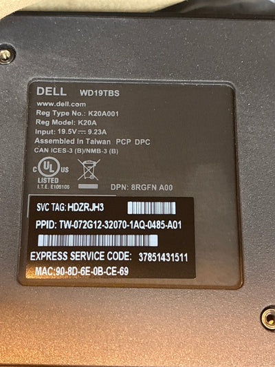 🔥 Dell WD19TBS Thunderbolt Docking Station Black w/ 130W power supply
