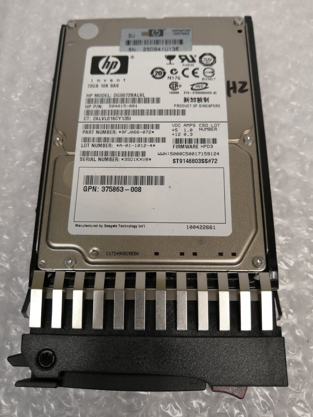 - HP DG0072BALVL 73GB 10K 2.5" SAS Server Hard Drive PN:504015-001 / 375863-008