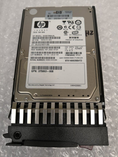 - HP DG0072BALVL 73GB 10K 2.5" SAS Server Hard Drive PN:504015-001 / 375863-008