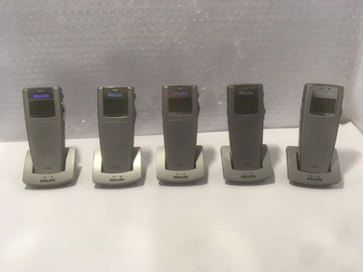 + 5X Philips 9400i digital recorder with 9110 base, USB Chargeable, NO AC,NO SD