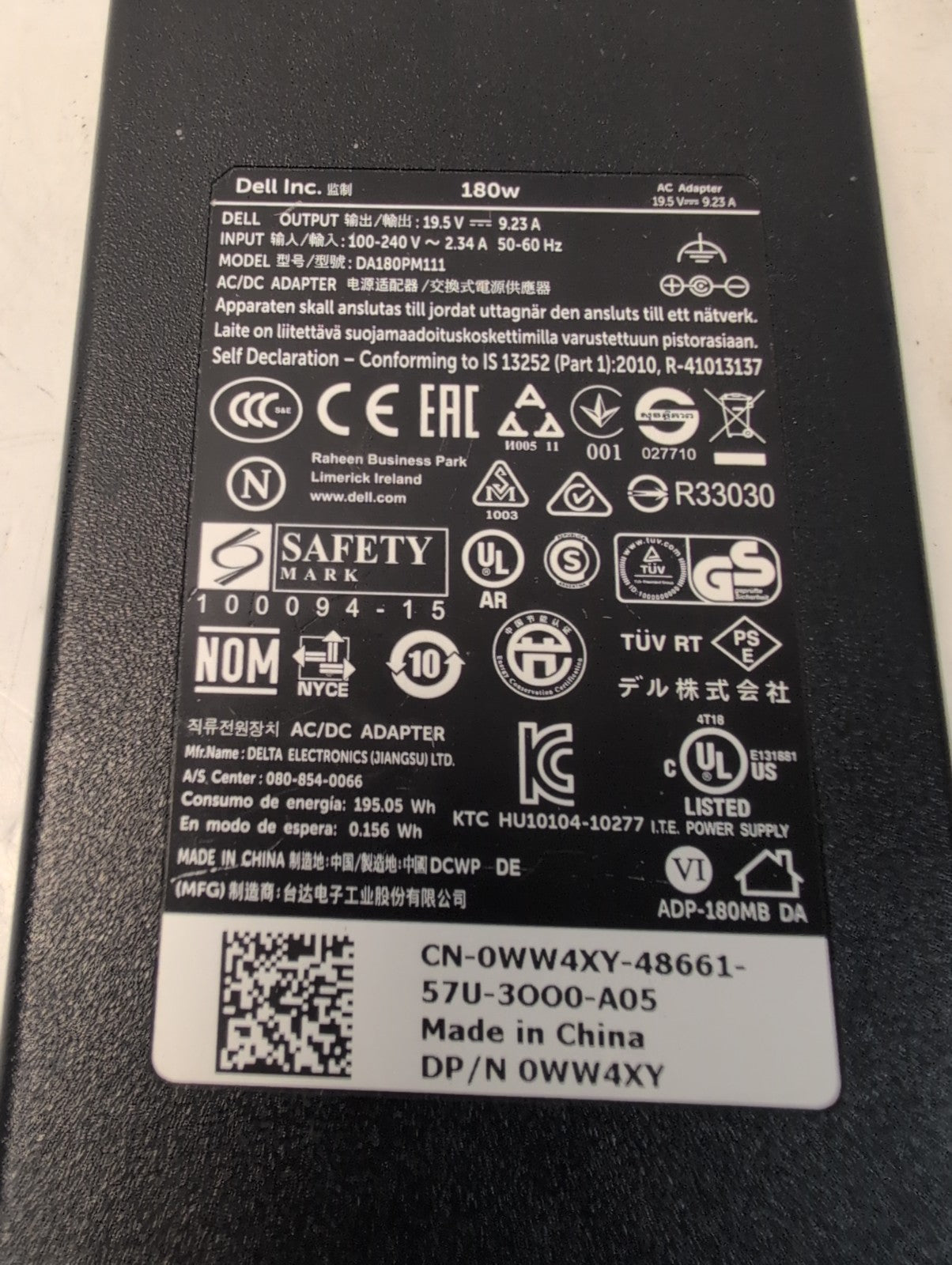 🔥 Dell WW4XY 180W 19.5V 9.23A AC Adapter DA180PM111 for Alienware 15 R2 Laptop-