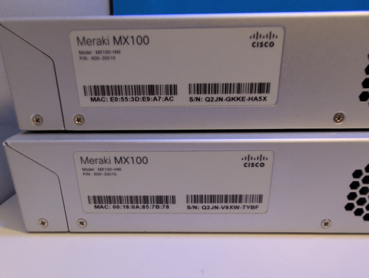 🎸 Cisco Meraki MX100-HW Firewall Security Appliance (Lot of 2)