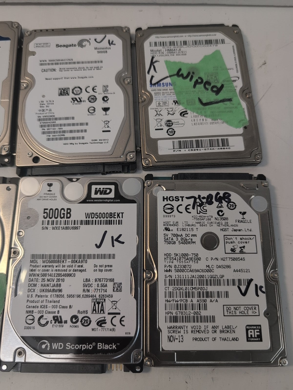 🔥 LOT of 6 Mixed Brand 500GB～750GB 2.5" SATA LAPTOP HDD (1000days Remains) -