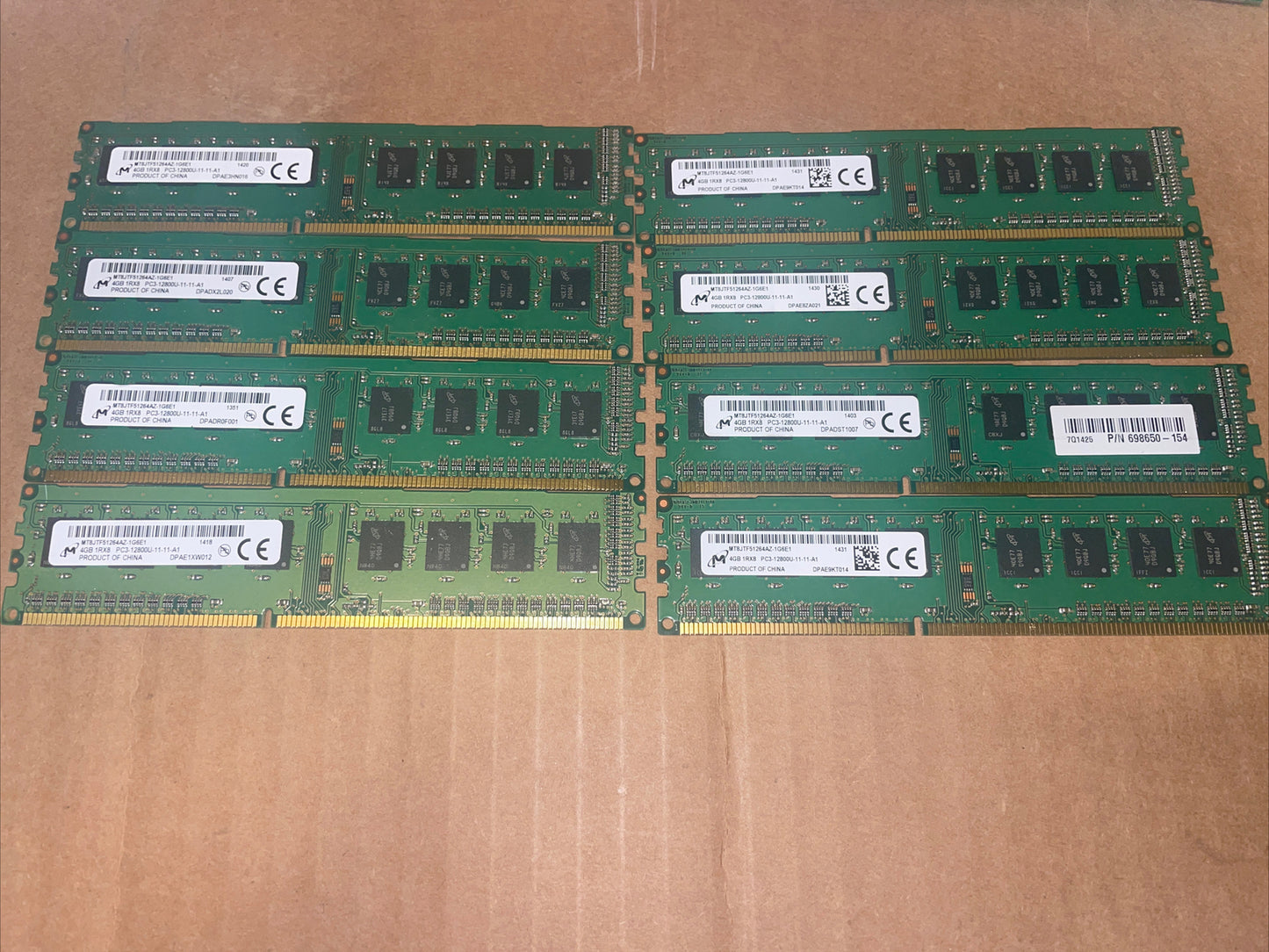 32GB=8×4GB MT8JTF51264AZ-1G6E14GB 1RX8 PC3-12800U-11-11-A1