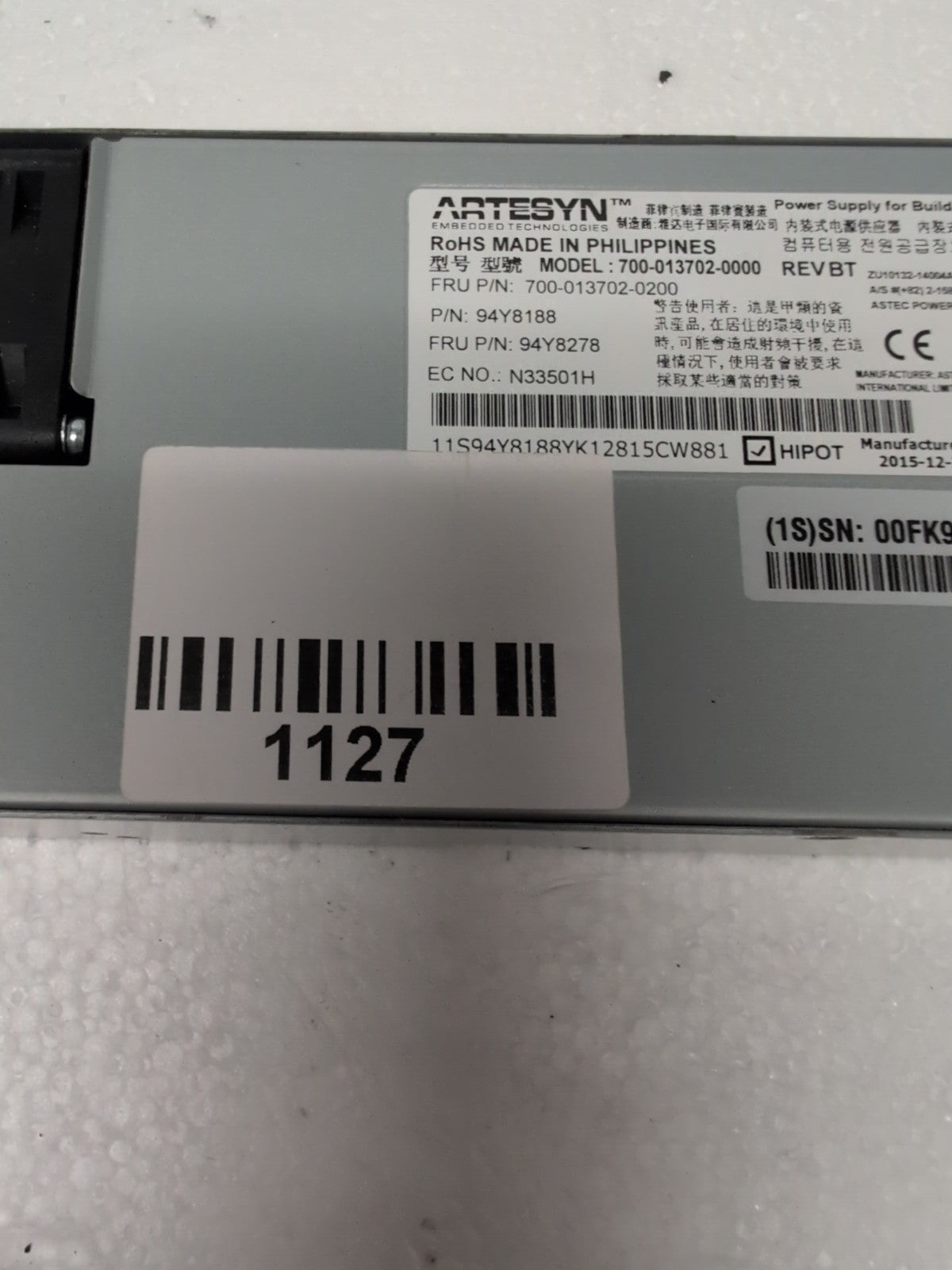 🔥 ARTESYN 700-013702-0000 94Y8188 SERVER POWER SUPPLY 550W 94Y8278 -