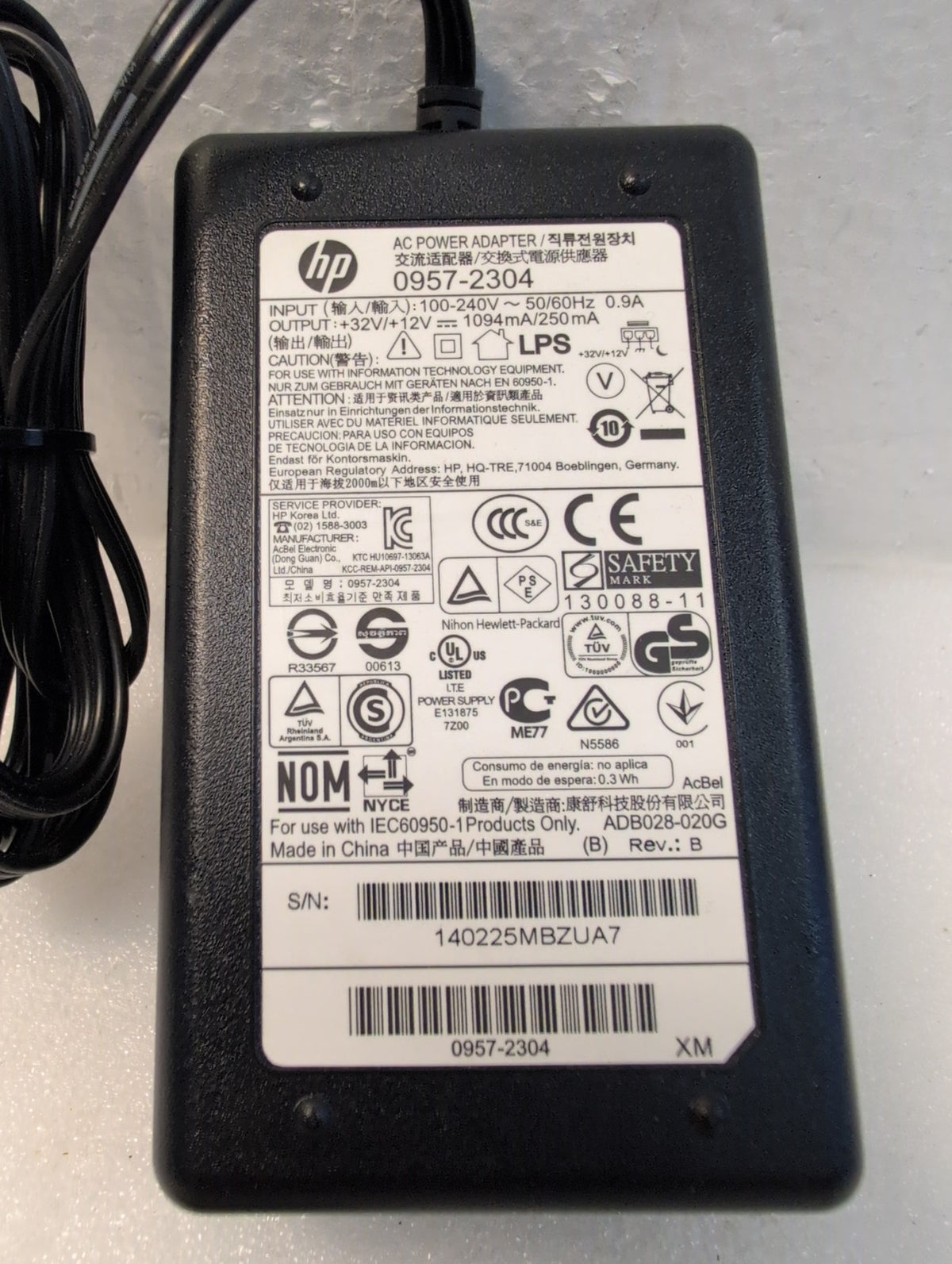 🎸 HP AC Power Adapter 0957-2304 32V/12V 1094mA/250mA Genuine AcBel Charger