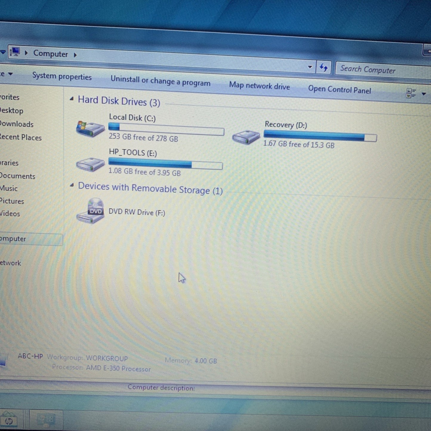 Grade A ~ HP 2000 AMD E-300 1300MHz 4GB RAM 320GB HD Windows 7 HOME (Original)