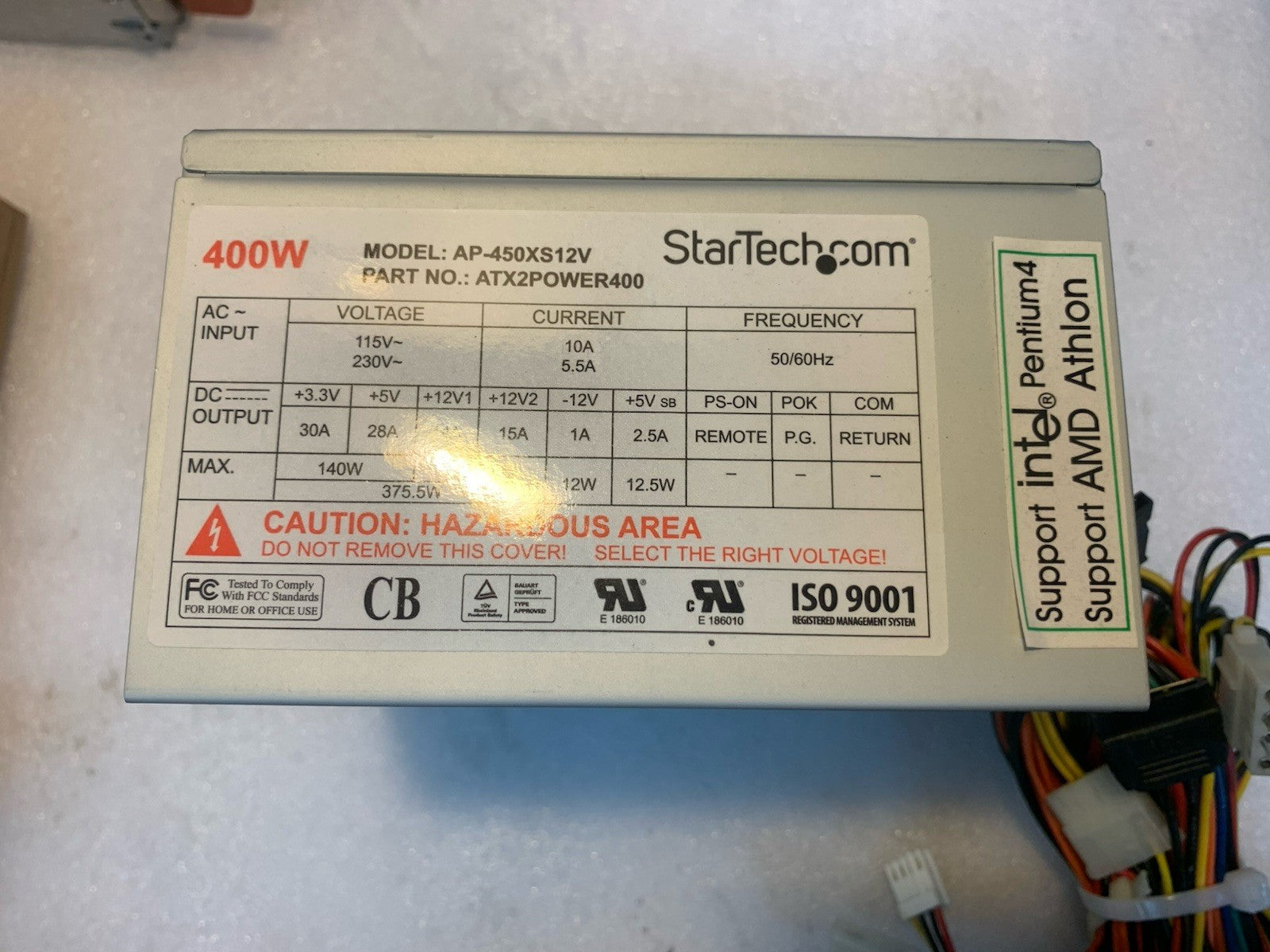 StarTech AP-450XS12V 20+4 Pin 375W ATX Power Supply for Intel P4 / AMD Athlon PC