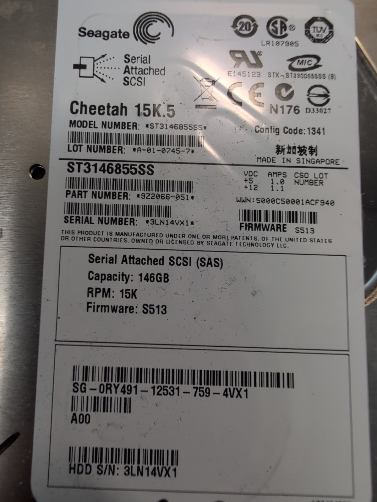 🔥Dell RY491 0RY491 ST3146855SS 146GB 15K RPM 3Gb/s 3.5" SAS SERVER HDD -