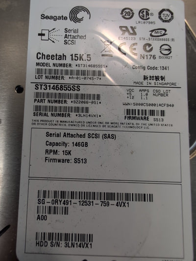 🔥Dell RY491 0RY491 ST3146855SS 146GB 15K RPM 3Gb/s 3.5" SAS SERVER HDD -