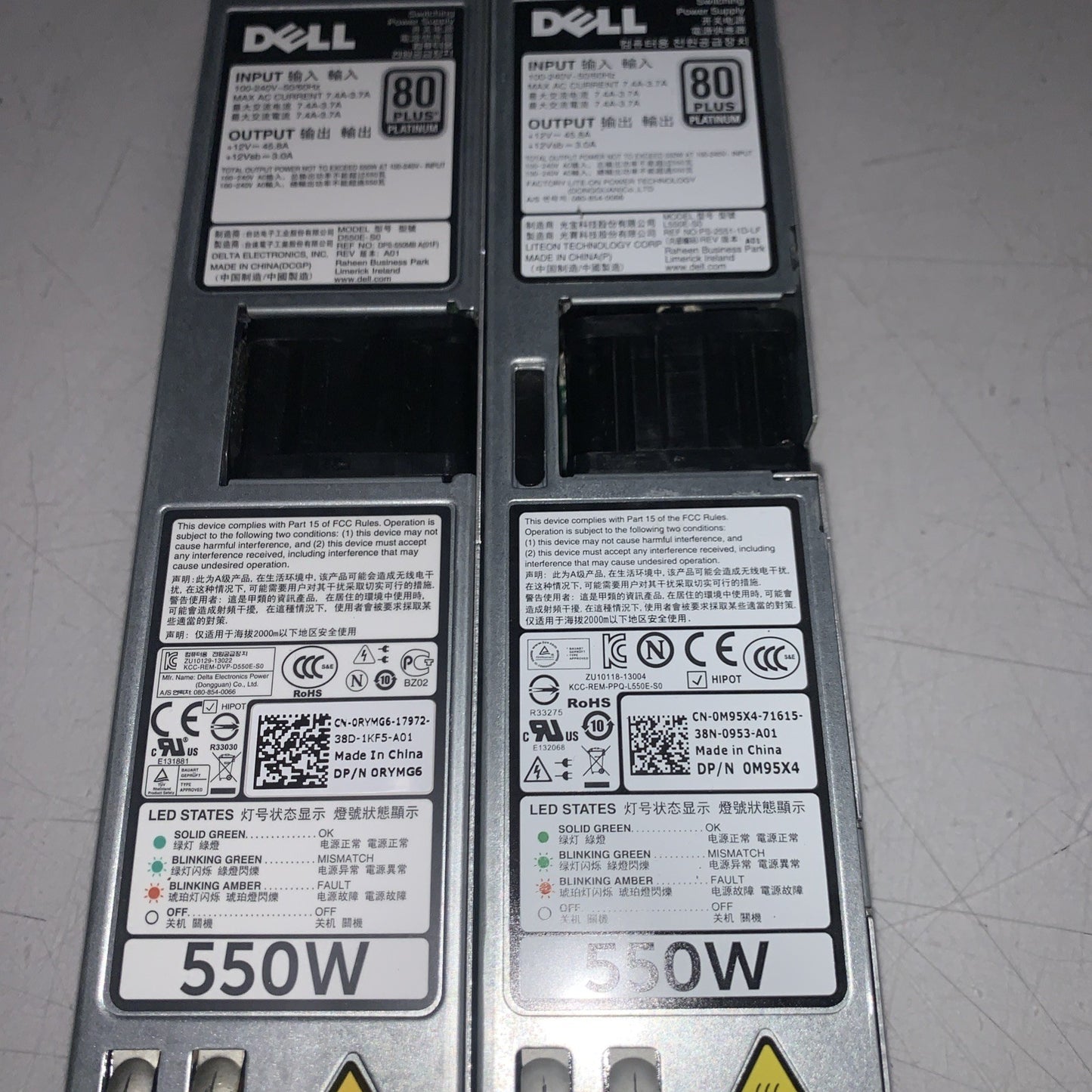 🔥Lot of 2 Dell PowerEdge R320 R420 550W 80+Power Supply RYMG6 D33R2 M9SX4