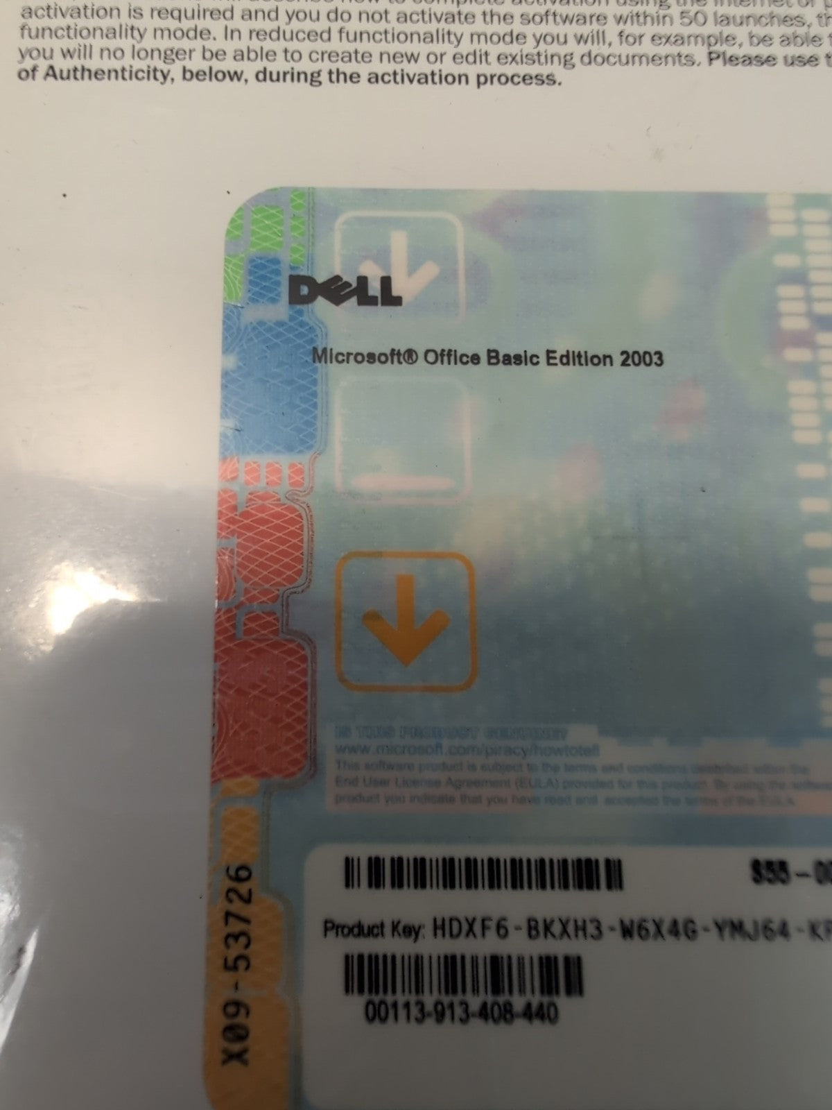 🔥 Sealed Microsoft Office 2003 Basic Edition Install CD Dell With Product Key -