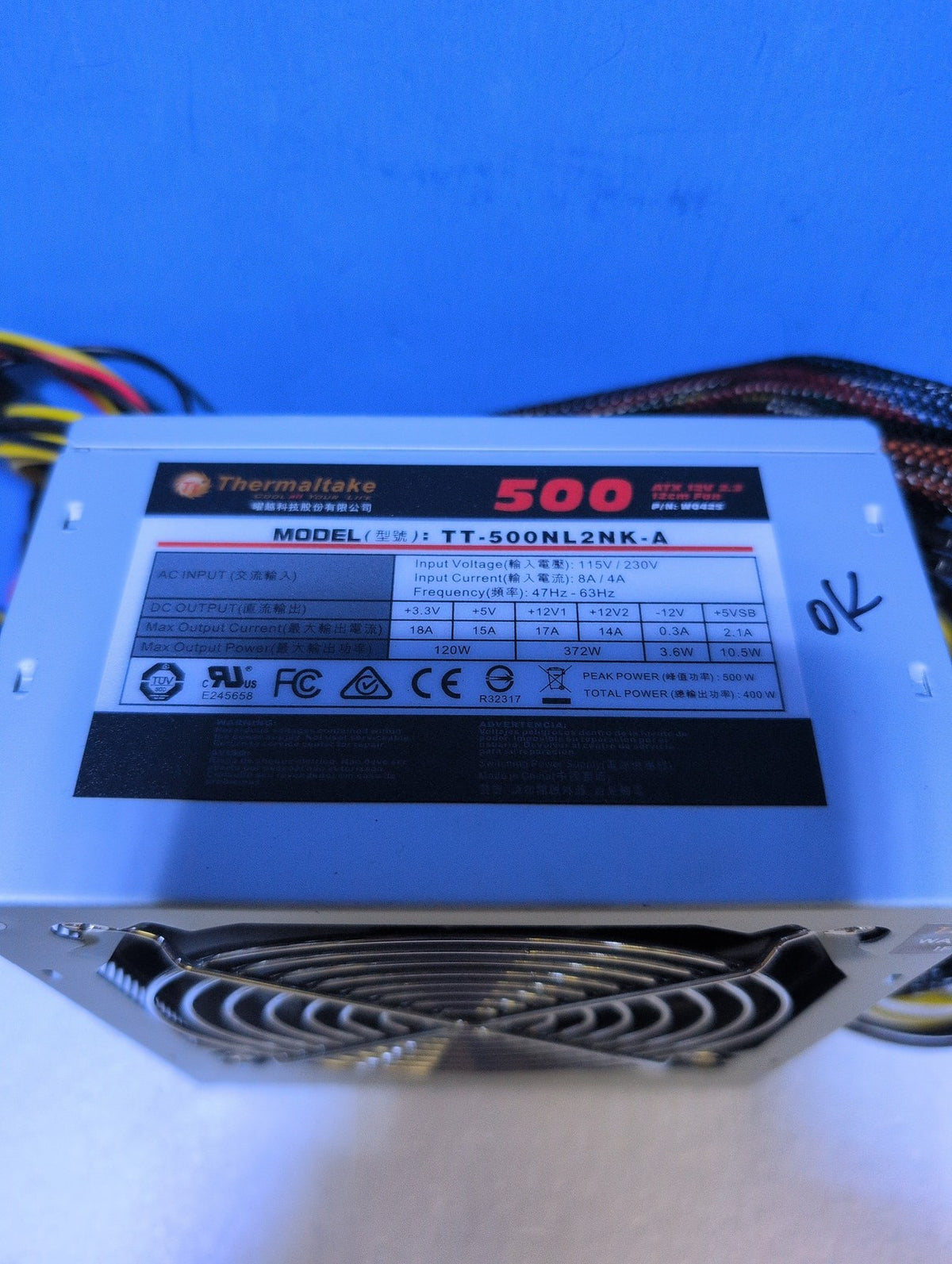 Thermaltake TT-500NL2NK-A 500W ATX Power Supply Non-Modular Sleeved -