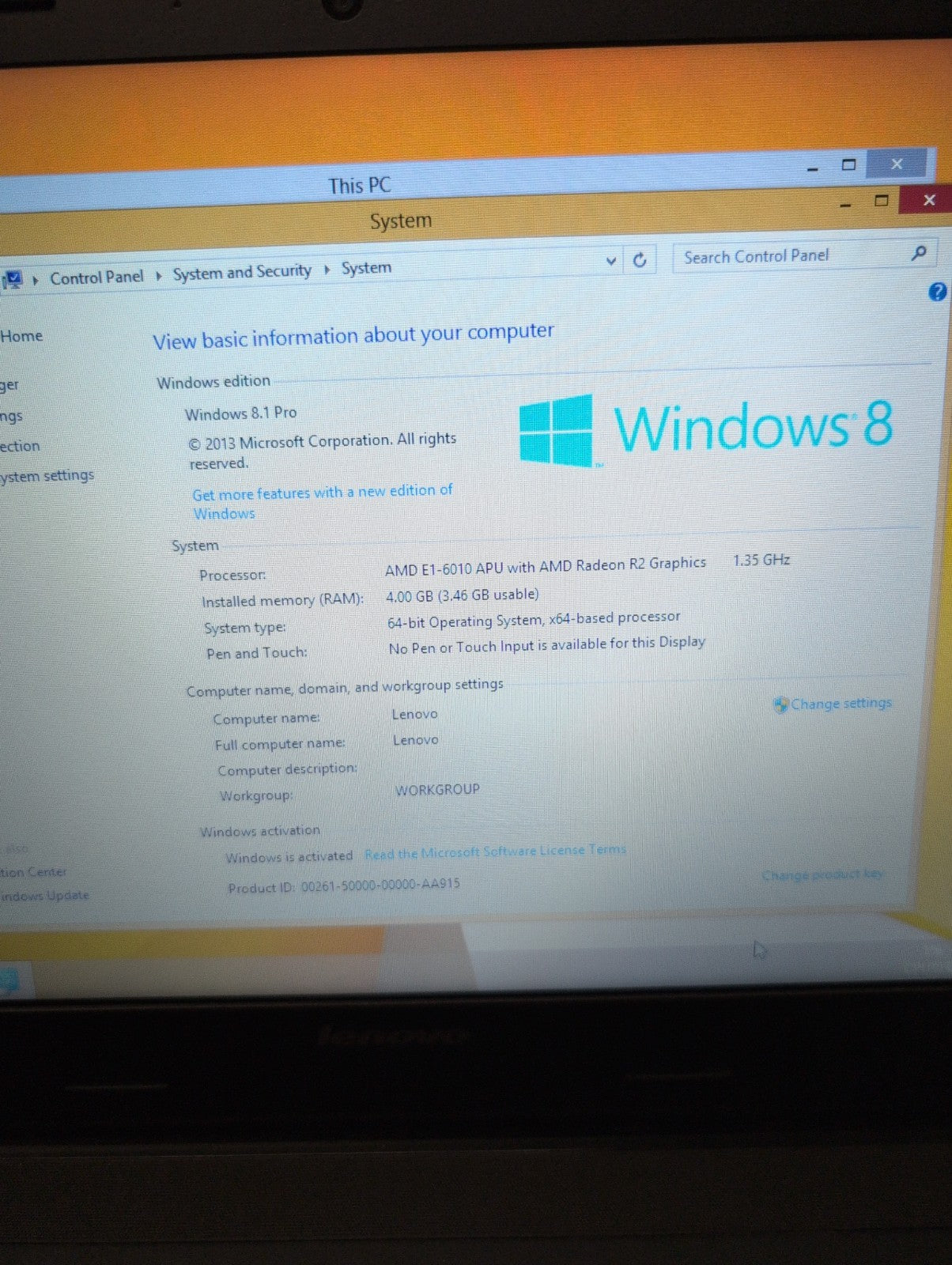 🔥 Lenovo B50-45 15.6" Laptop AMD E1-6010 CPU /4GB RAM/ 250GB HDD/Windows 8.1 -