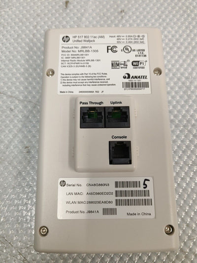 - HP 517 Single Radio 802.11ac Unified Wired-WLAN Walljack J9841A MRLBB-1305 @@@