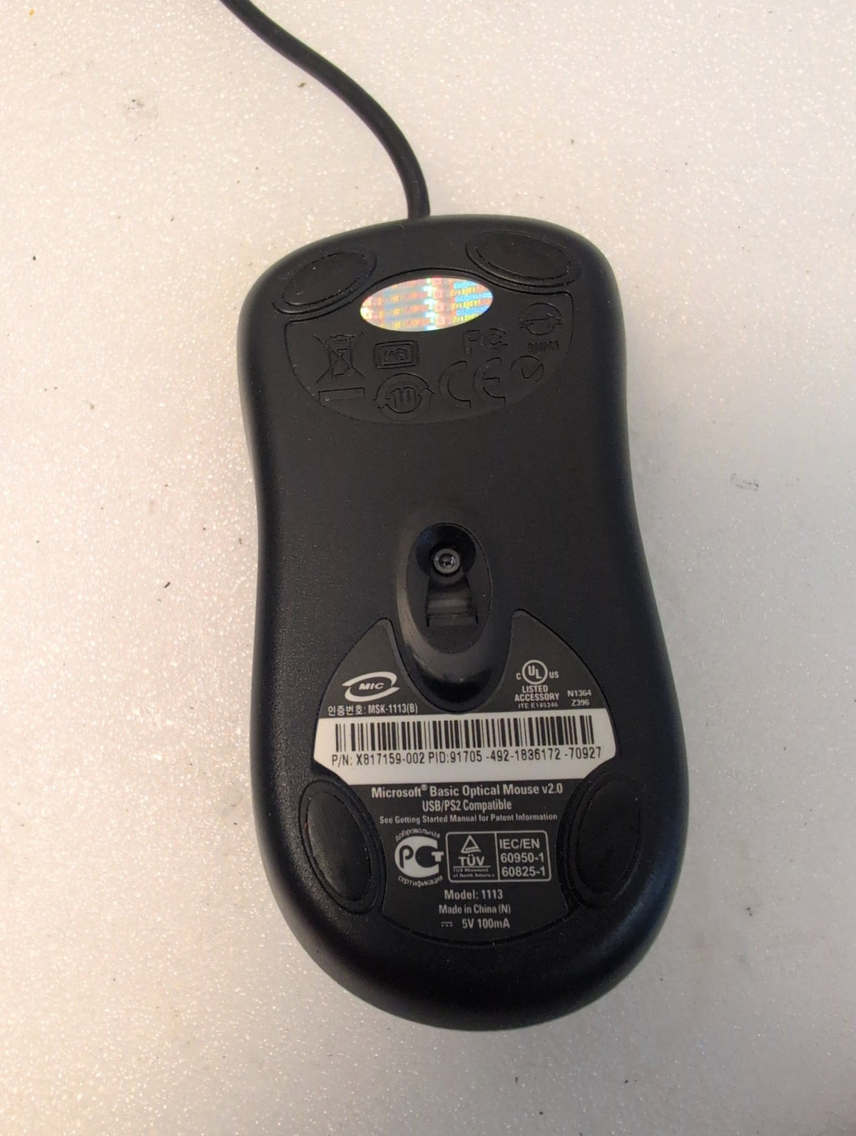 🎸 Microsoft Basic Optical Mouse v2.0 Model 1113 Black Wired USB PS/2 Compatible