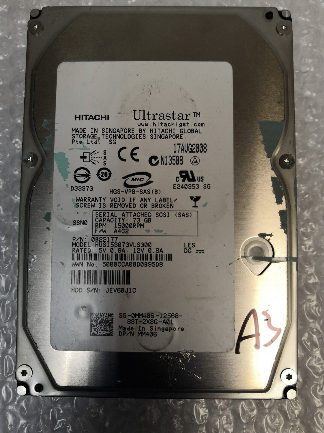 - HITACHI 73GB 15K 3G SAS 3.5 HDD - MM406 / HUS153073VLS300