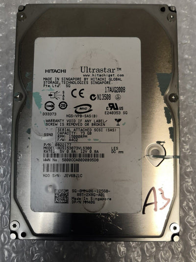 - HITACHI 73GB 15K 3G SAS 3.5 HDD - MM406 / HUS153073VLS300
