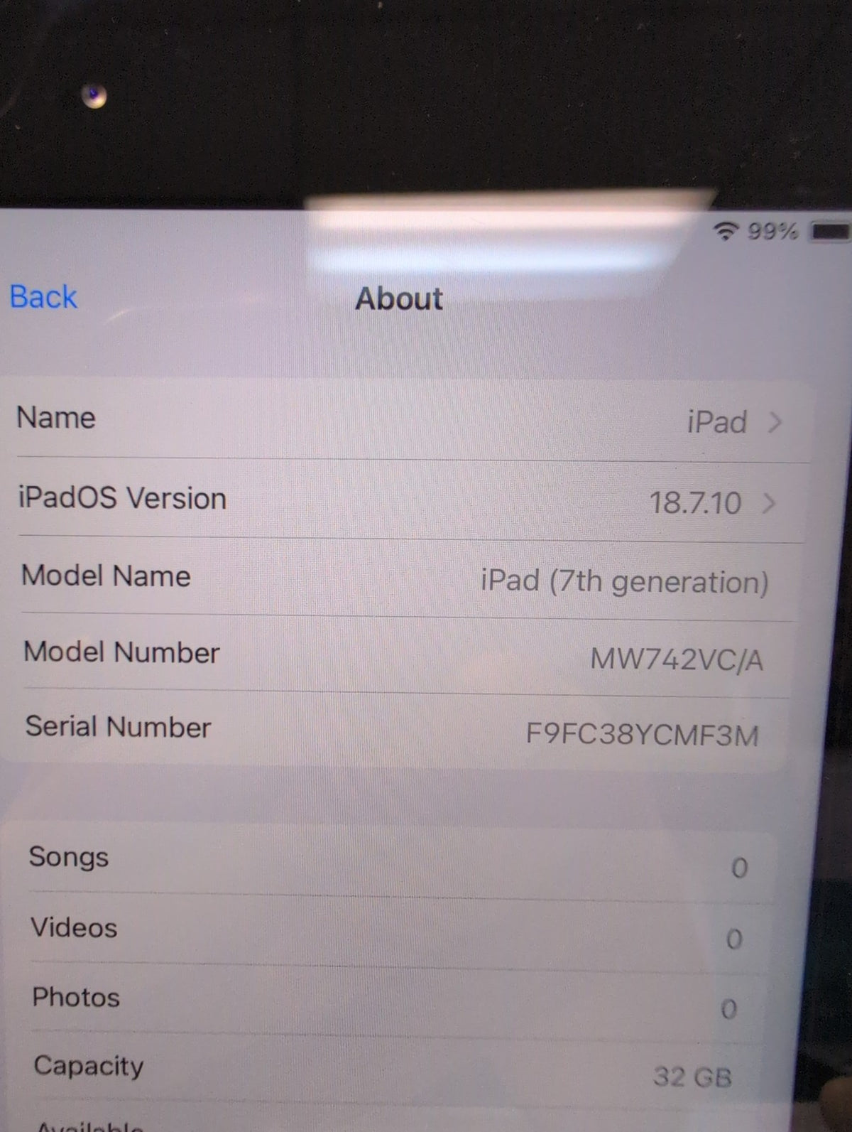 🎸 Apple iPad 7th Generation A2197 32GB Space Gray Wi-Fi Tablet MW742VC/A