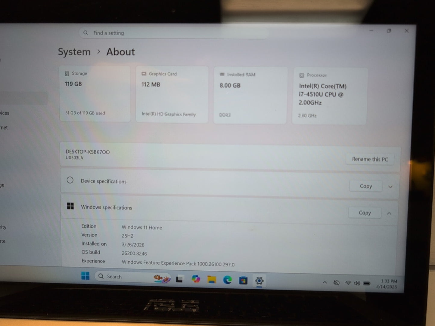 🔥 Asus UX303L 13" Touchscreen Laptop Intel i7-4510U/8GB /128GB SSD/WIN11 -