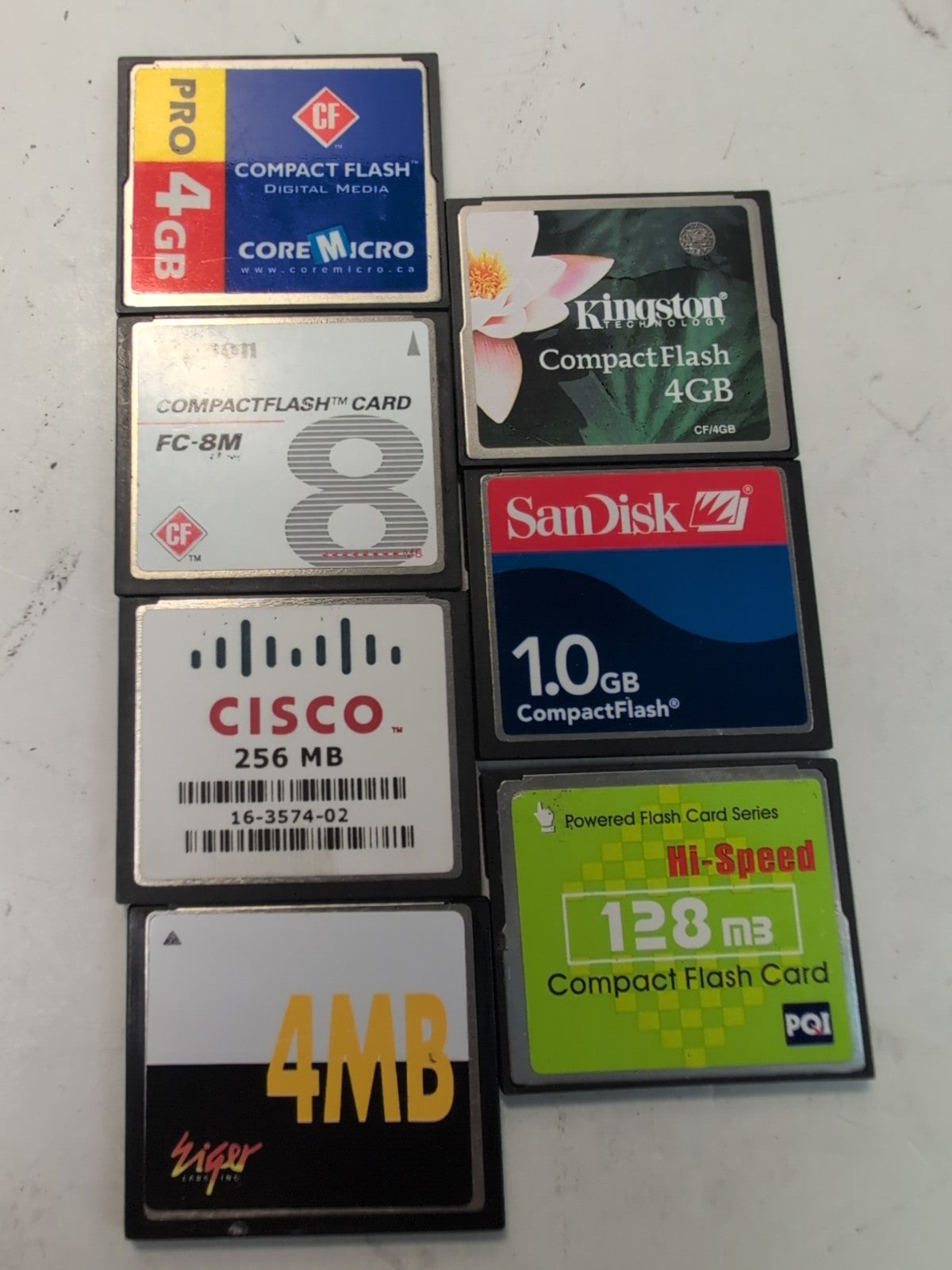 🔥7x Mixed Vintage CF Cards  –  4GB/1GB/256MB/128MB/4MB  Tested -